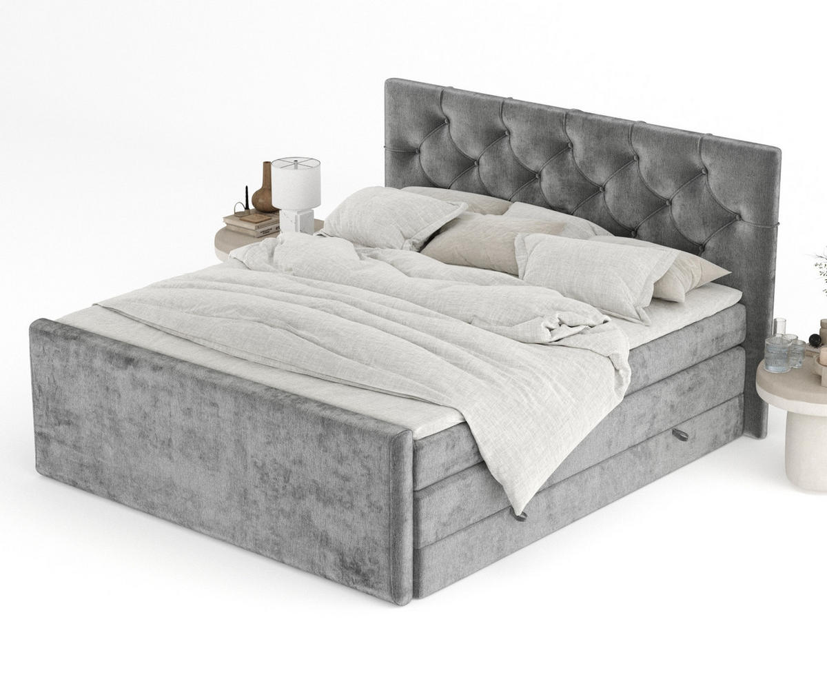 BOXSPRINGBETT Hugo Grau 200/200 cm - Schwarz/Grau, Holz/Holzwerkstoff (200/200cm) - Maison de Reve