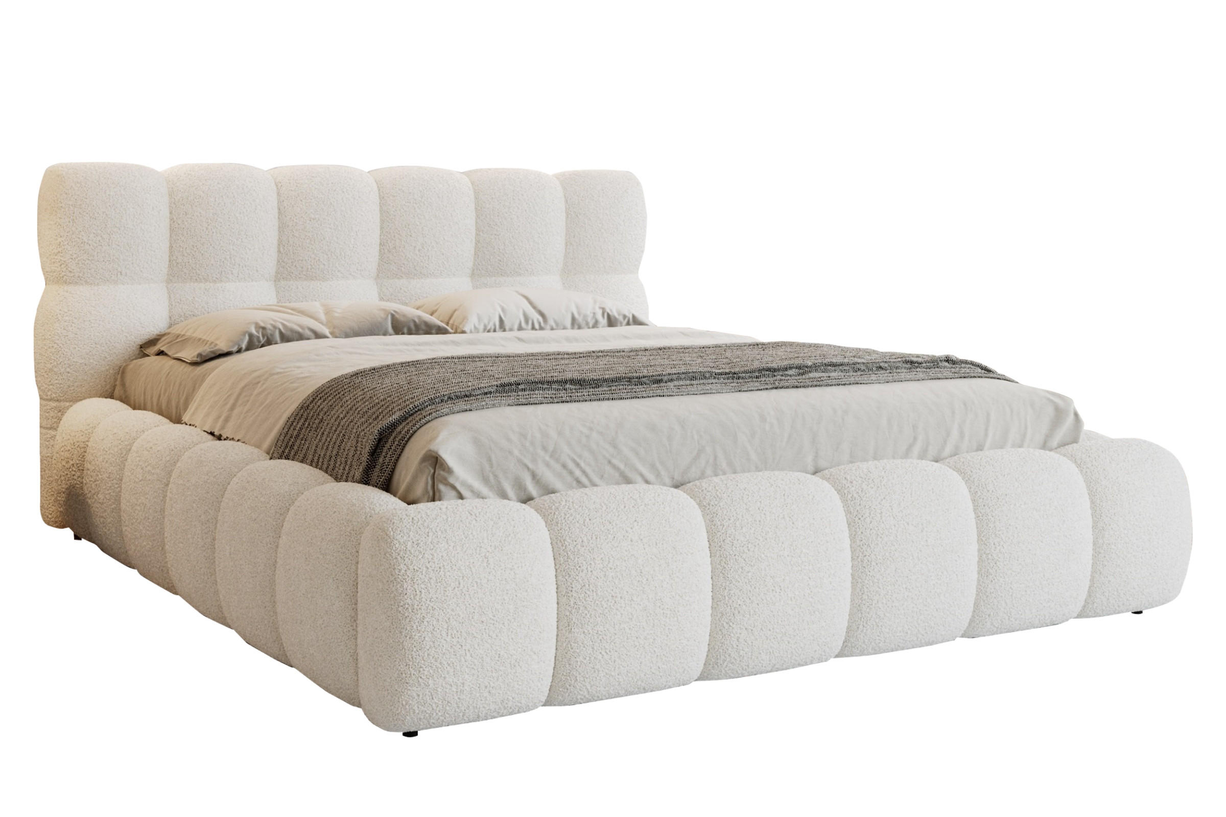 POLSTERBETT LUVA 140/200 in Boucle Weiß - Weiß, Holz/Holzwerkstoff (140/200cm) - Deine Möbel 24