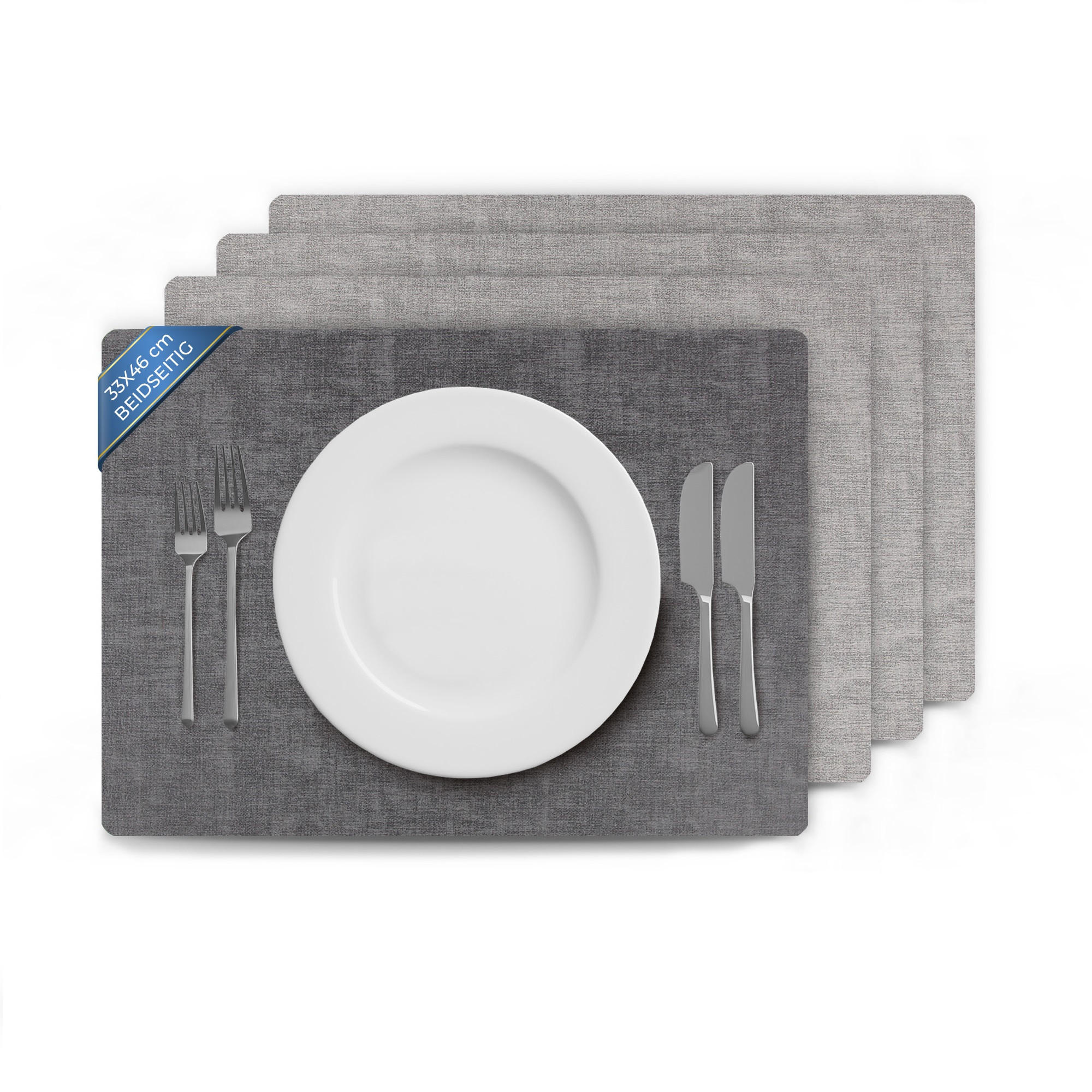 TISCHSET Struktur ( 4er Set ) abwischbares Lederimitat Platzdeckchen 46x33cm - Doppelseitiges ( Grau / Dunkelgrau ) Kunstleder Platzset - Grau, Kunststoff (33/46cm) - Bestlivings