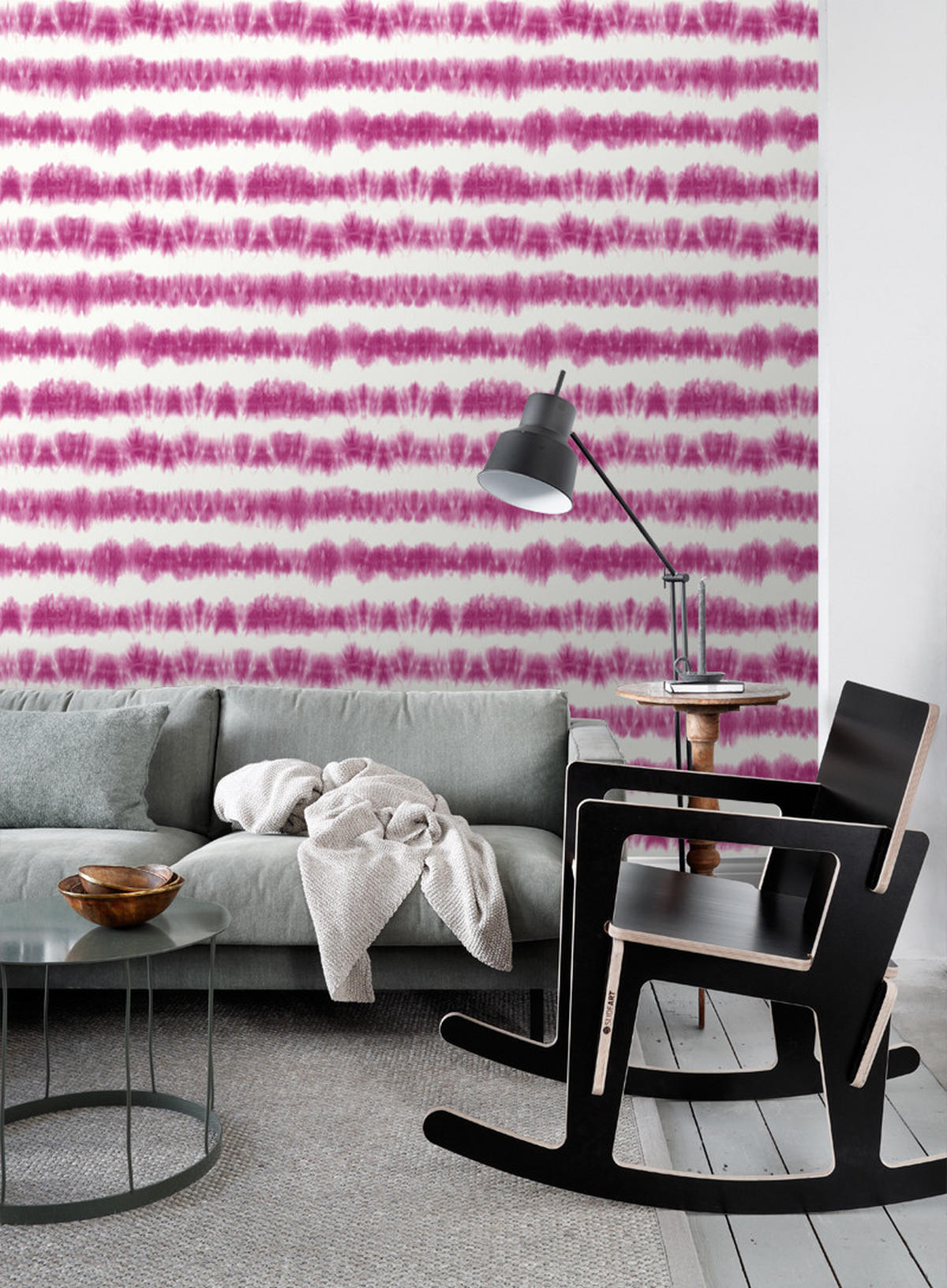 TAPETE horizontale Tie-Dye Shibori Streifen 53 cm x 10.05 m - Pink, Papier (53/1000cm) - ESTAhome