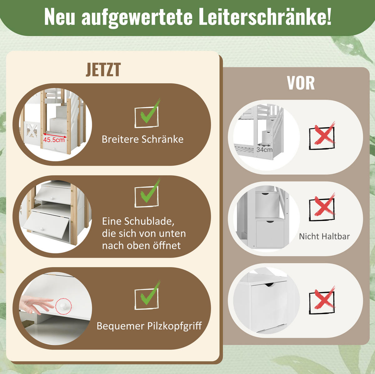 ETAGENBETT 90/200 cm mit Treppe, Stauraum, Tafel und Rausfallschutz, Weiß/Natur - Weiß, Holzwerkstoff - Redom