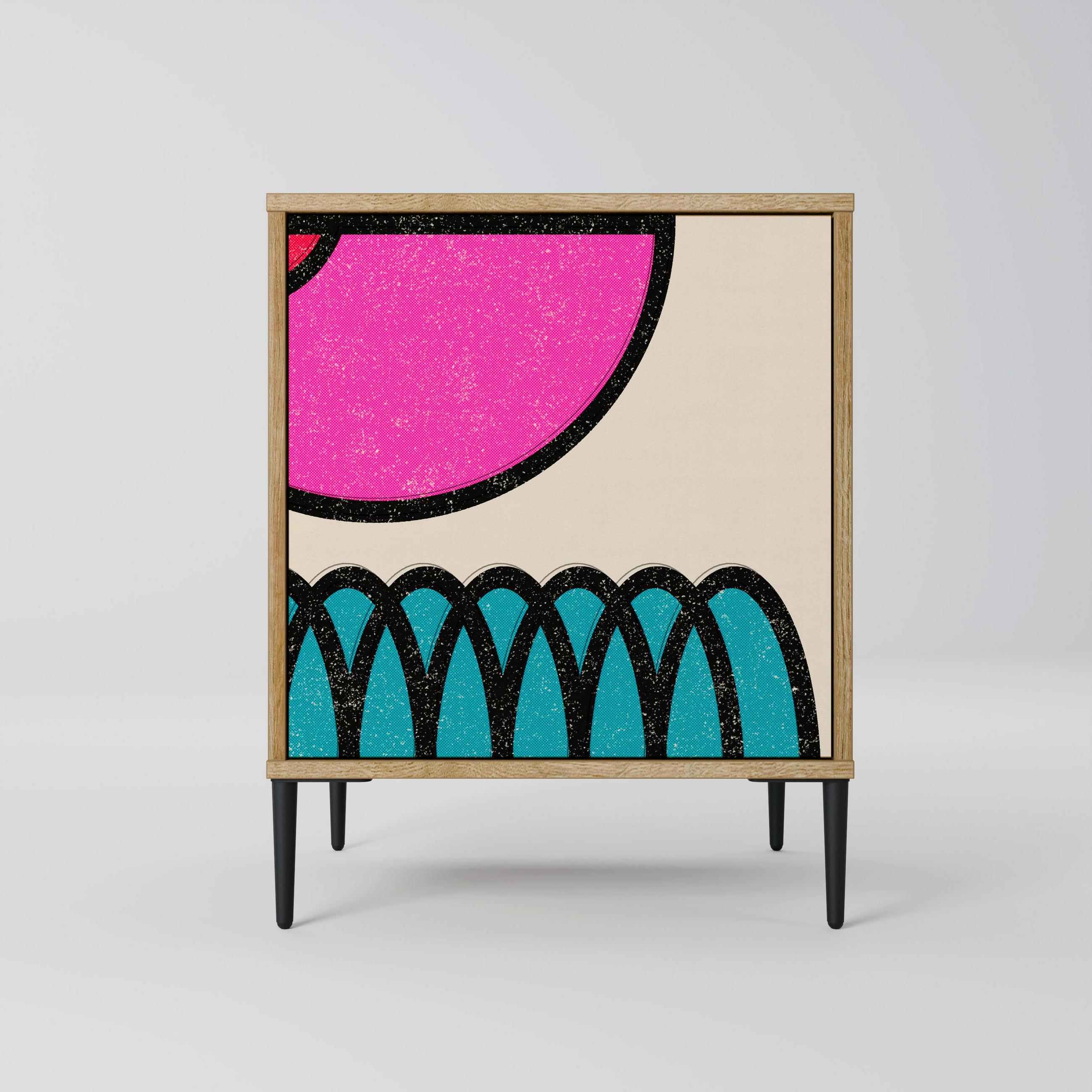 SIDEBOARD GEOMETRIC RHAPSODY, Eichefarben, 57,5x42x72,5 cm, Schwarze Metallfüße - Eichefarben/Multicolor, Holzwerkstoff/Metall (57.5/72.5/42cm) - SpaceRebels