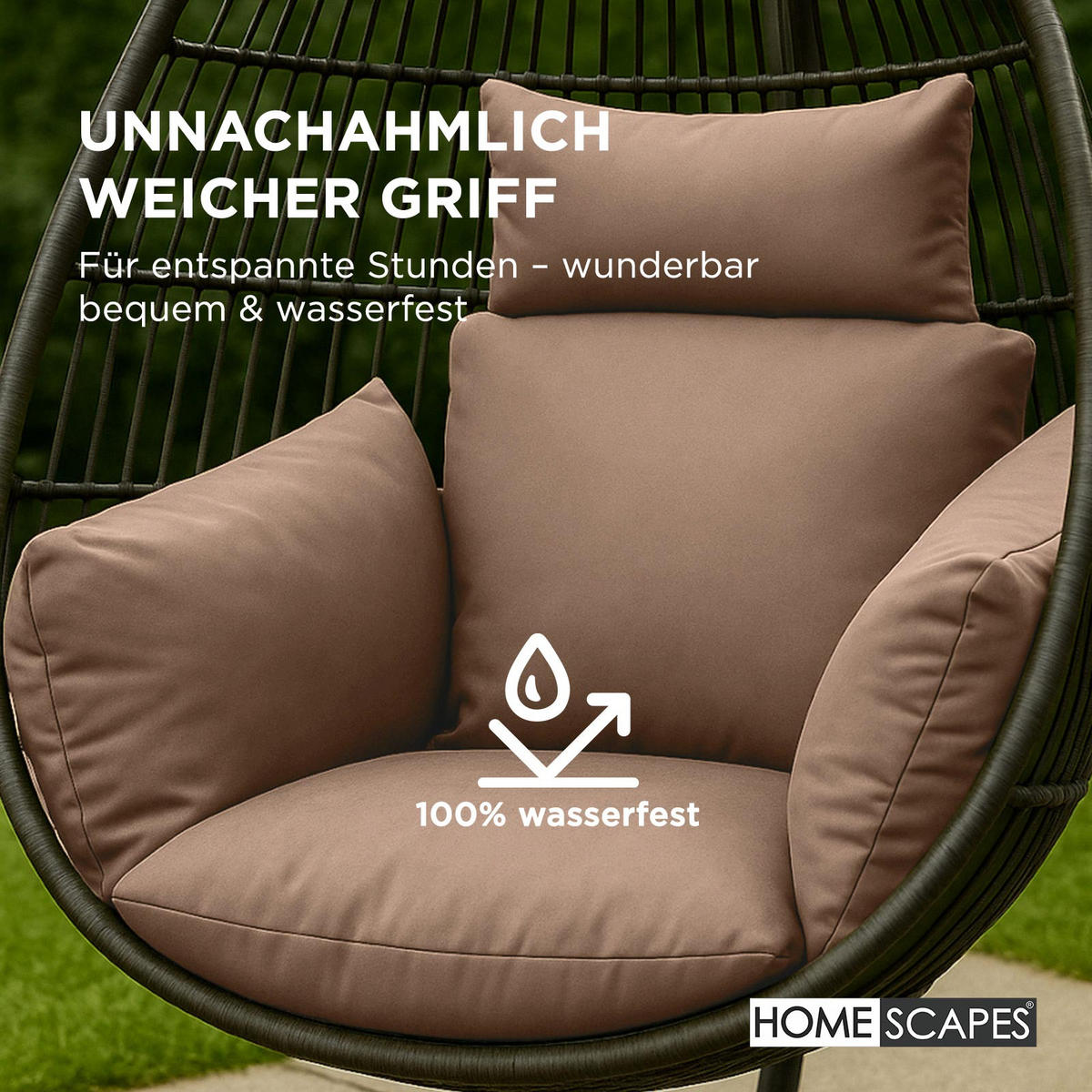 KISSEN für Hängesessel – wetterfest mit Kopfstütze - Beige, Textil (110/15/112cm) - Homescapes