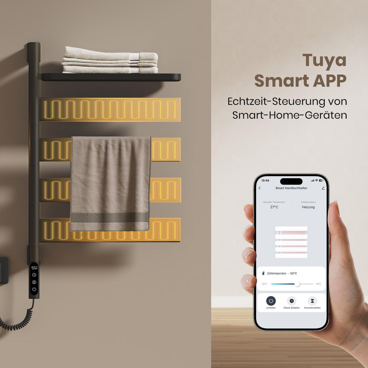 HEIZKÖRPER Handtuchheizkörper Intelligentes Heizsystem mit Ablage Schwarz 76/45 cm - Schwarz, Metall (45/76/14cm) - EMKE