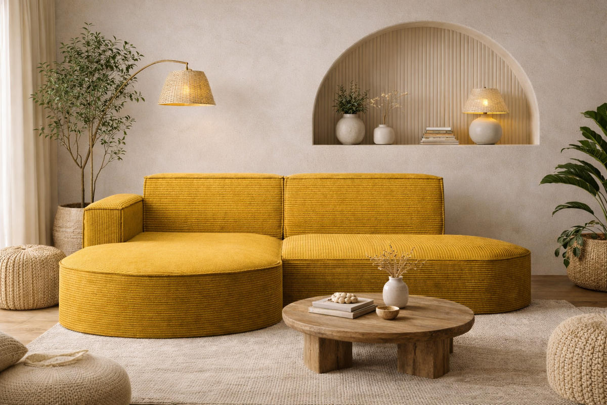 ECKSOFA Designer MODENA STUDIO, Cordstoff Poso, Gelb, Links - Gelb, Holzwerkstoff/Textil (165/236cm) - Kaiser Möbel