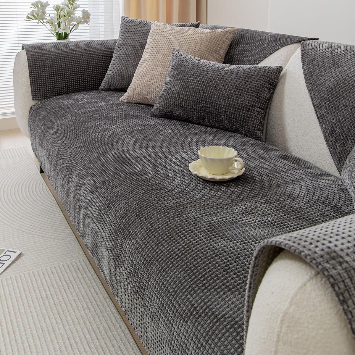 SOFAÜBERWURF Dunkelgrau Farmhouse-Stil 1 Stück - Dunkelgrau, Textil (70/180cm) - Kaket