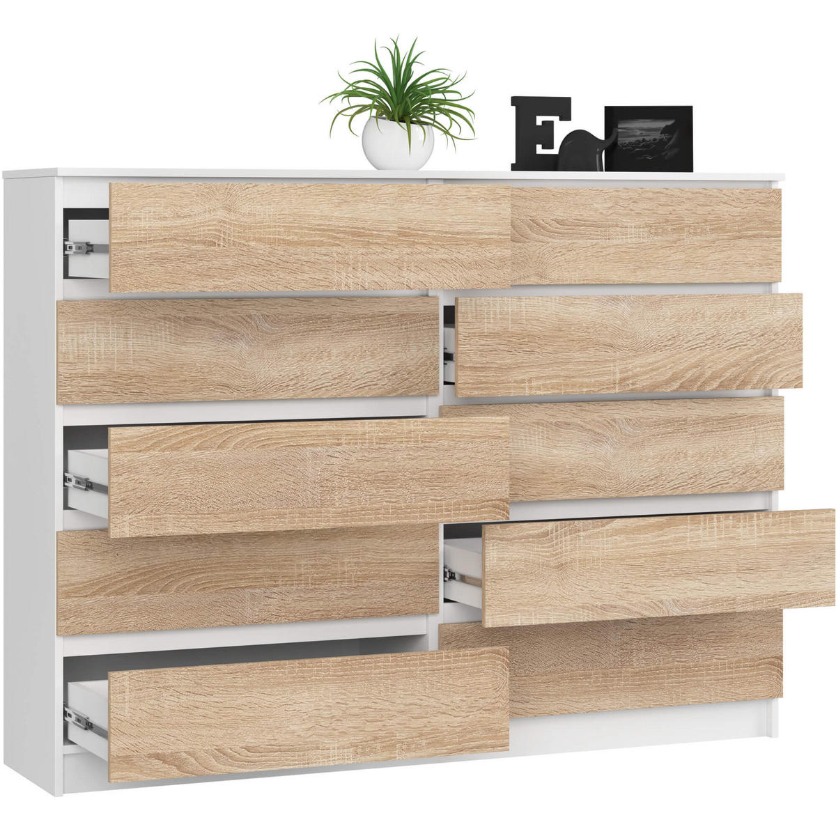 KOMMODE Weiß, Eiche Sonoma 121/160/40 - Weiß, Holzwerkstoff (160/121/40cm) - RAUMHIRSCH FURNITURE