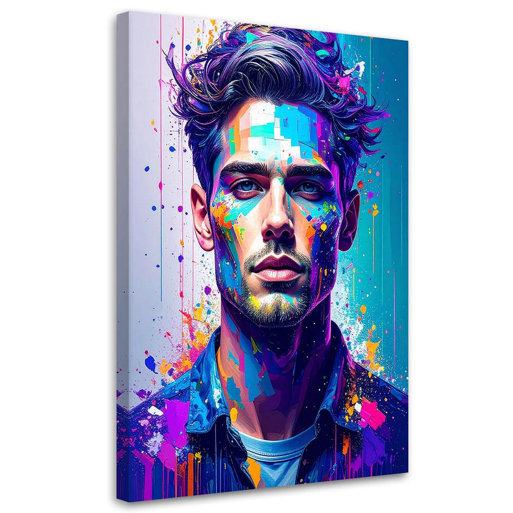 LEINWANDBILD Abstrakt Porträt eines Mannes 40x60cm - Multicolor, Textil (40/60cm) - Feeby
