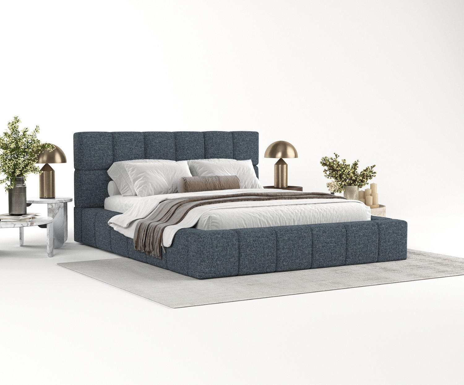 POLSTERBETT Paros mit Stauraum 200/200 cm Marineblau im Modesto Stoff - Schwarz/Naturfarben, Holz/Holzwerkstoff (200/200cm) - AltaBeds