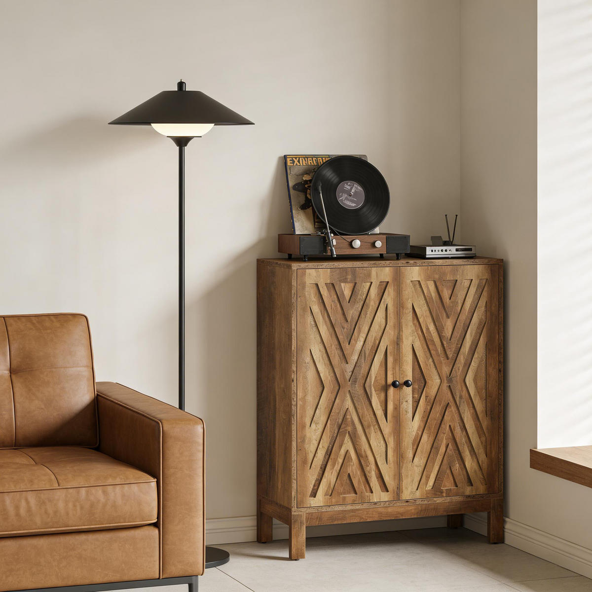 RUSTIKALES, 5-Stöckiges Schuhregal mit Schnitzereien,Braun - Walnussfarben, Textil (90/110/35cm) - Urban Meuble