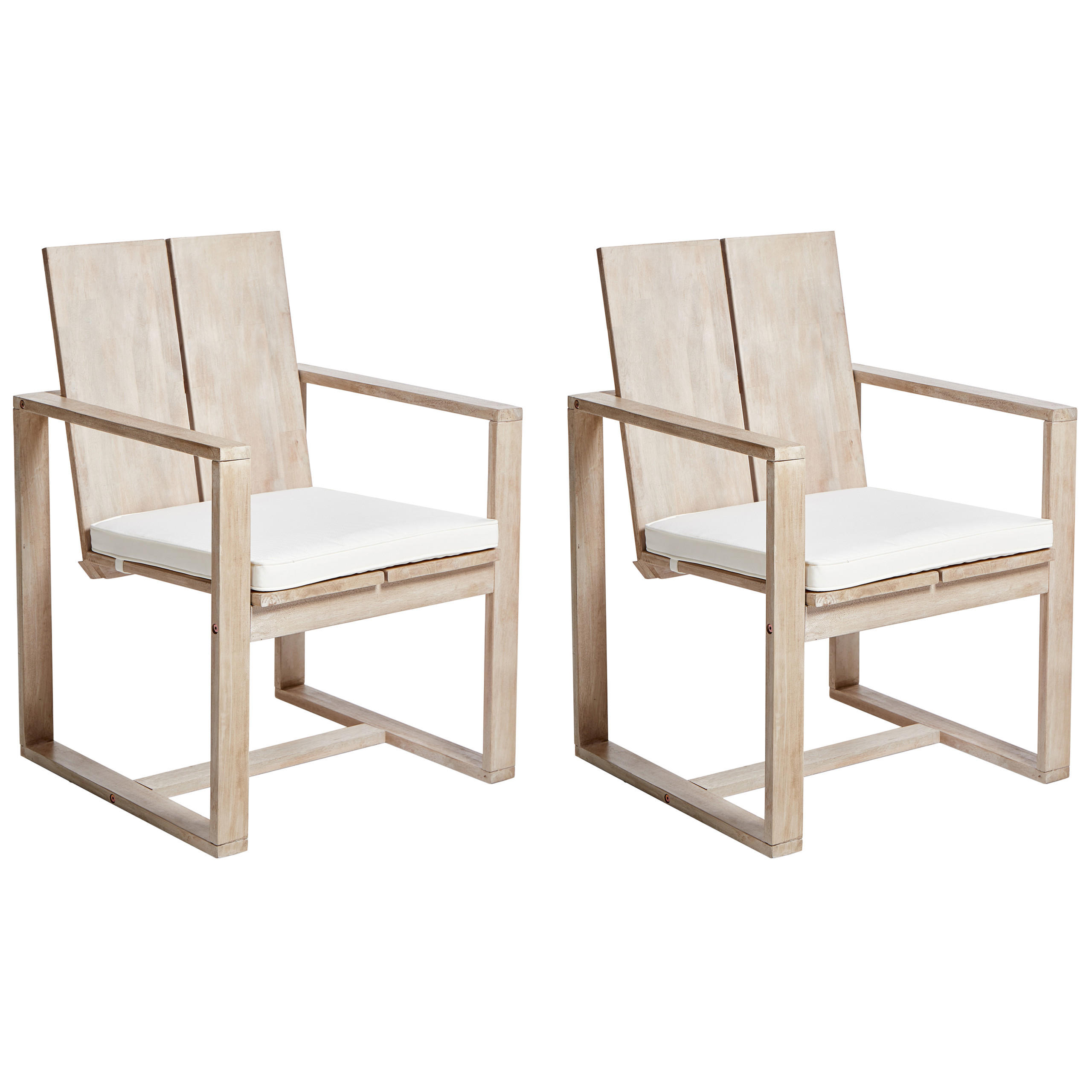 GARTENSTUHL 2er Set Heller Holzfarbton Azzanello - Hellbraun/Weiß, Holz (63/90/61cm) - Beliani