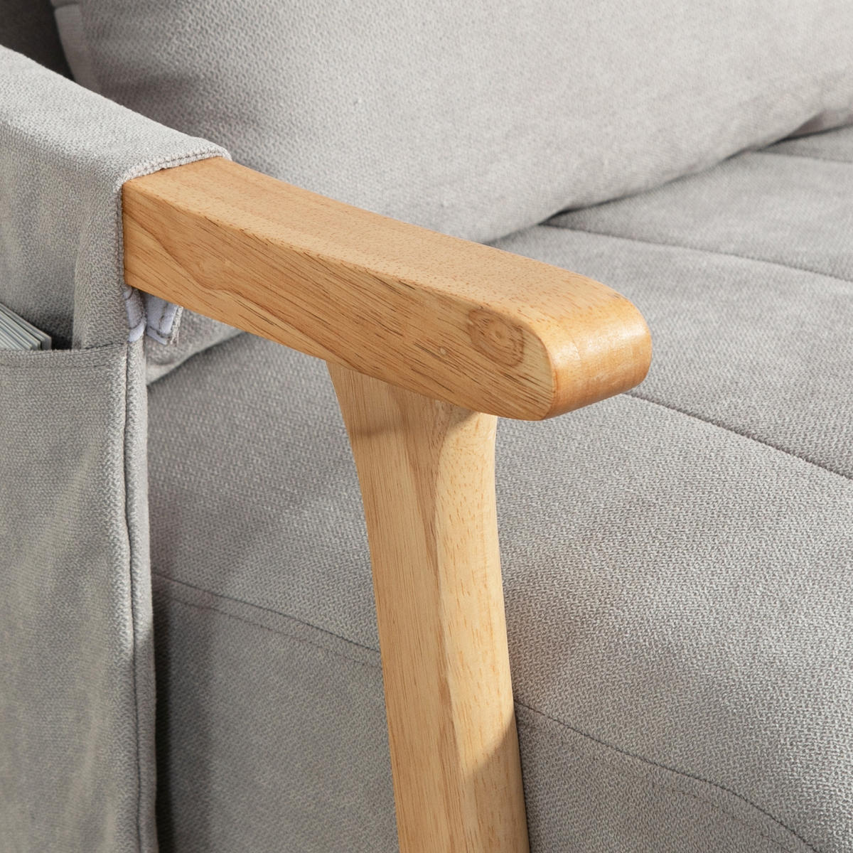 SCHAUKELSTUHL Schaukelsessel mit Lendenkissen, Seitentasche für Wohnzimmer Grau - Naturfarben/Grau, Holz/Buchenholz (65/98/90cm) - HOMCOM