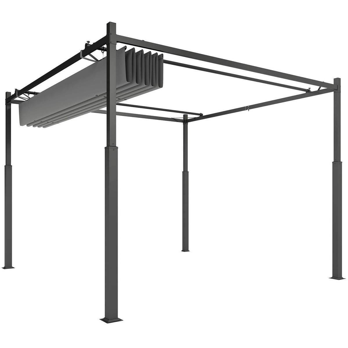 PERGOLA ca. 3x3 m Freistehend Terrassenüberdachung mit Schiebedach, magnetisches Pad, 8 cm Säule UV-beständig - Grau, Metall (298/230/298cm)
