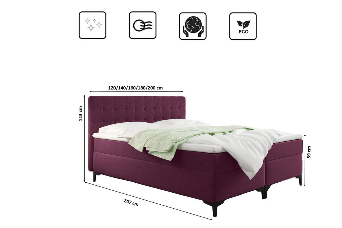 BOXBETT Mit Bettkasten Denver Stoff Muna Rosa 120x200 cm H3-Bonell - Rosa, Holz (120/200cm) - Kaiser Möbel