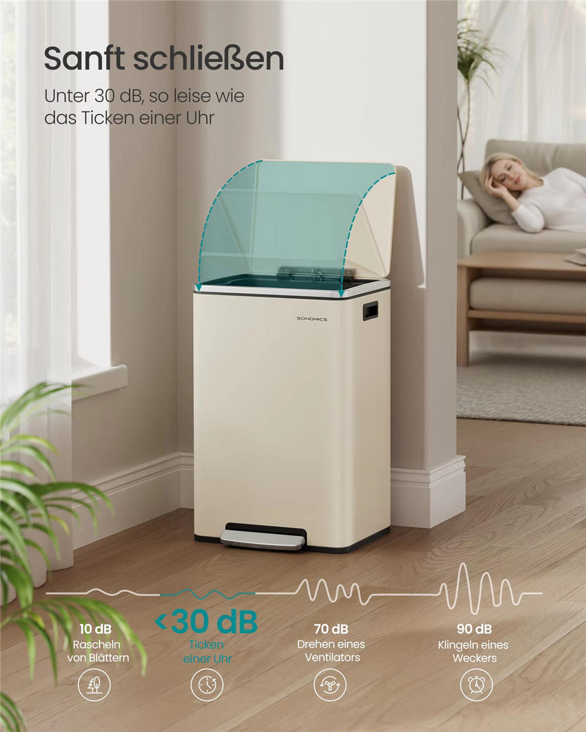 ABFALLSAMMLER 50 L Stahl Softclose Deckel Mülleimer - Beige, Metall (41.6/64.7/37.2cm) - Kaket