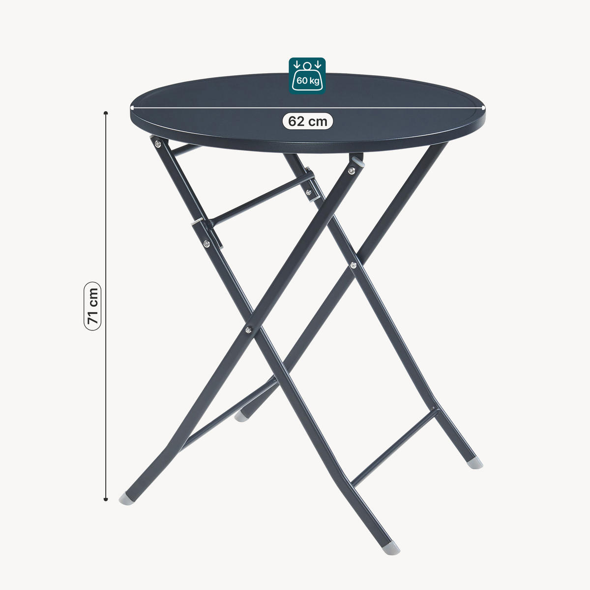 GARTENKLAPPTISCH Sande - Schwarz, Metall (62/62/71cm) - [en.casa]
