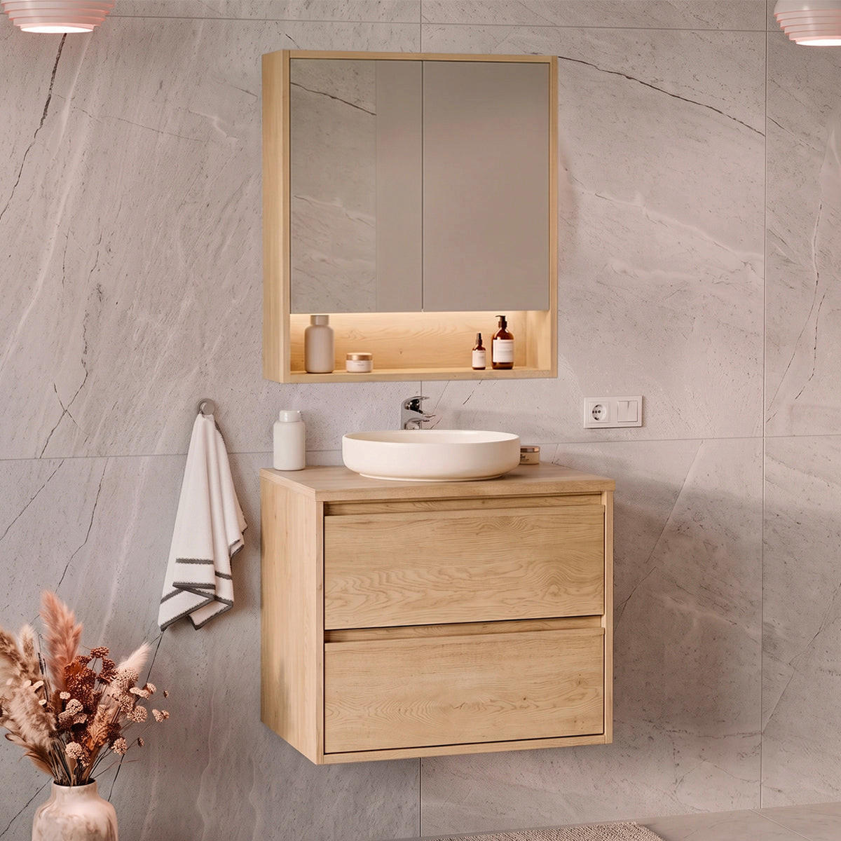 KOUPELNOVÝ NÁBYTEK 60cm Edmé 2er-Set Dřevo - hnědá, kompozitní dřevo (60/52.2/46cm) - Petits-meubles
