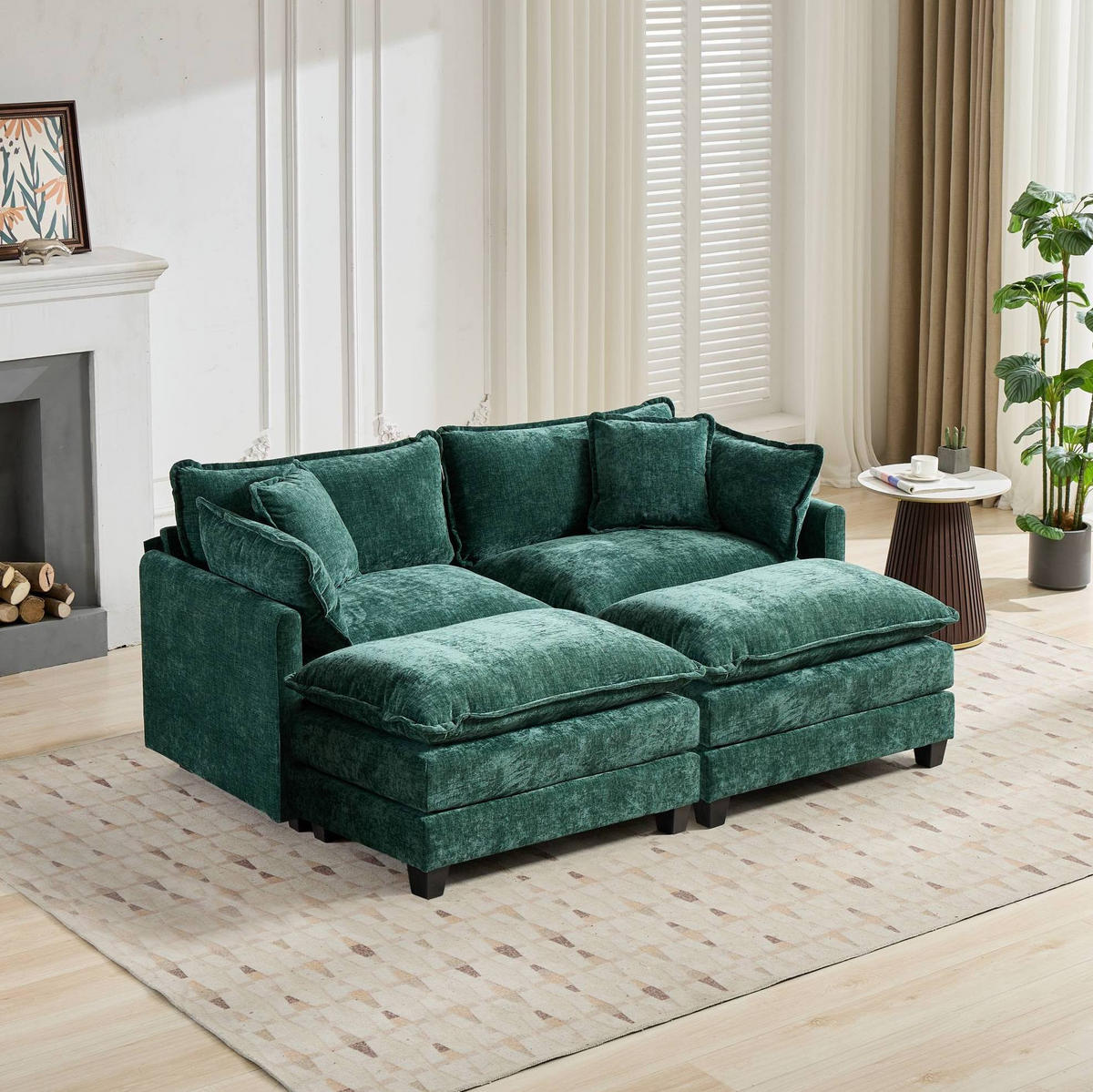 SOFA modular Chenille Green - Grün, Holz (75/84/195cm) - Meubliv
