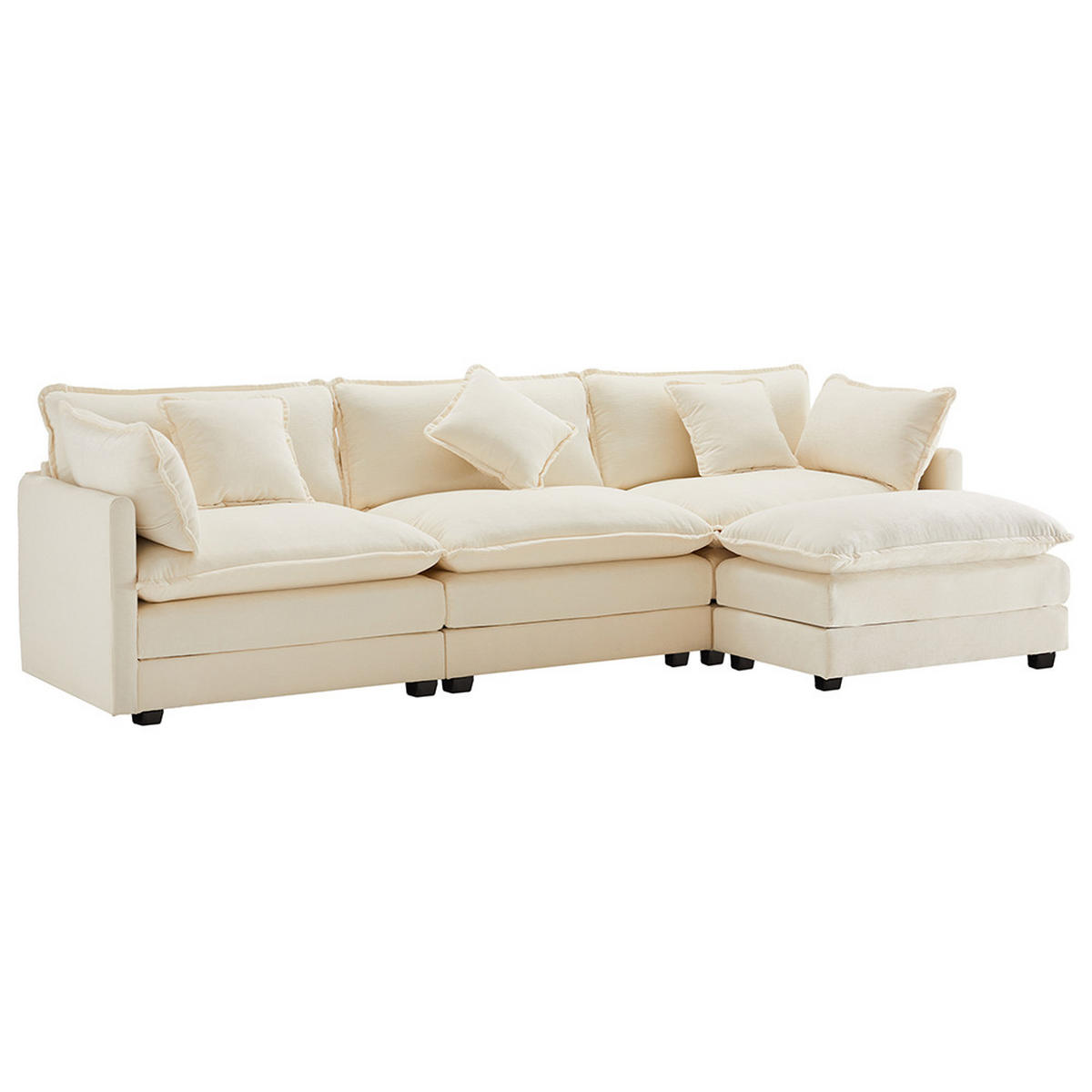 ECKSOFA in Beige Chenille-Stoff mit Fußstütze - Beige, Kunststoff/Textil (147/283cm) - KOMHTOM