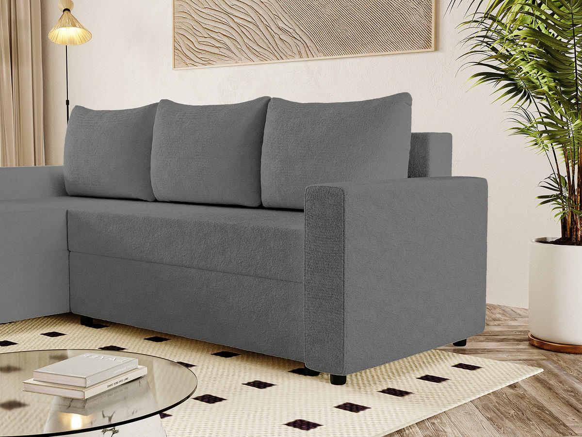 ECKSOFA Goka Lux L mit Schlaffunktion und 2 Bettkästen, Graphit - Graphitfarben, Textil (230/146cm) - Fedve