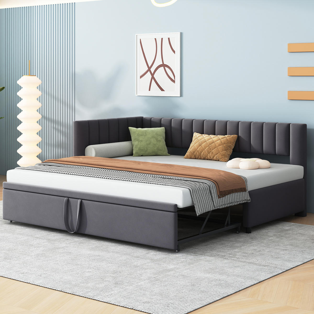 POLSTERBETT 90/200 cm Grau aus Samt mit Ausziehbett - Grau, Textil (90/180cm) - OKMYHOME