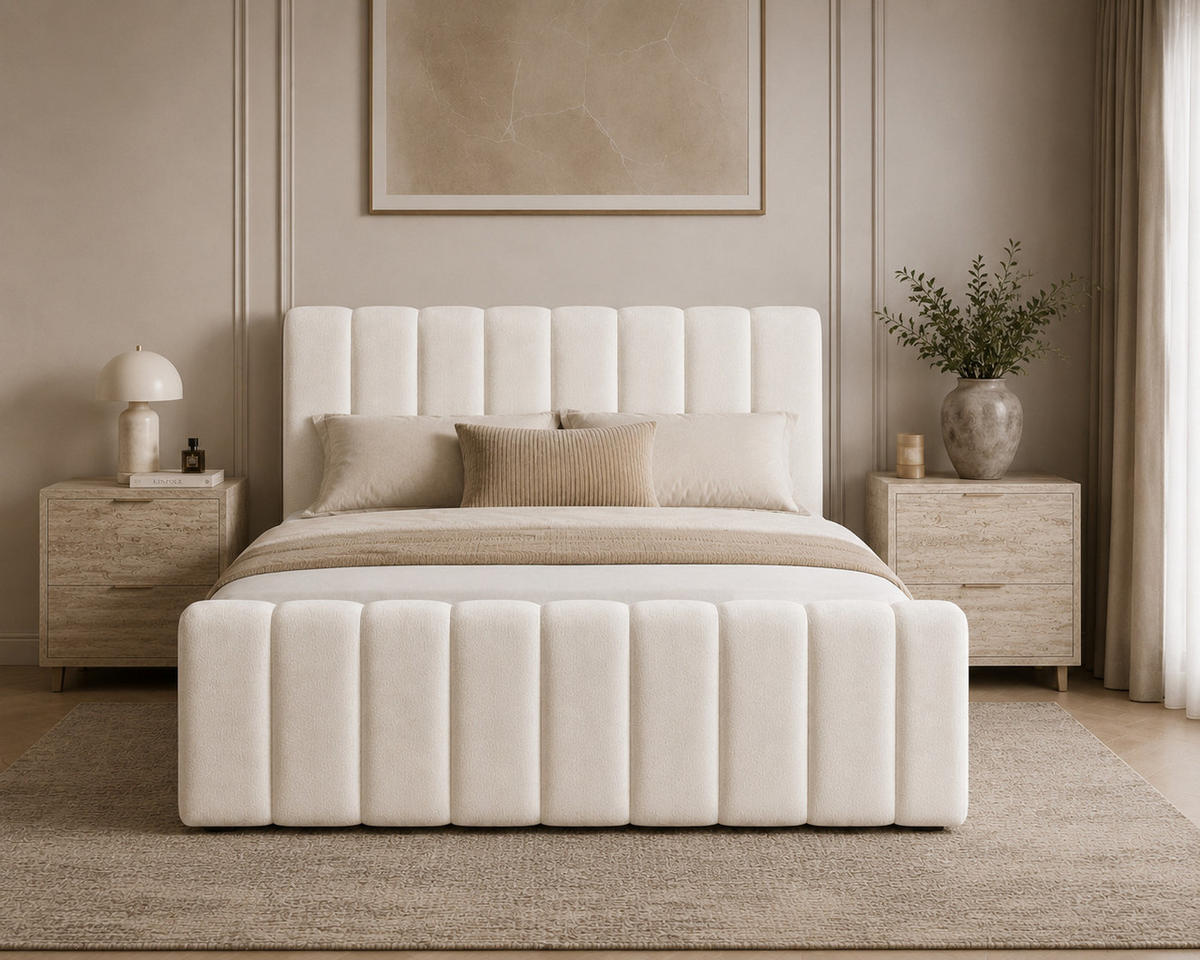 BOXBETT 01 BIS 160 x 200 cm - Vibe - Modernes Polsterbett mit Bettkasten inkl. PU-Schaum-Topper und Federmechanismus - Creme, Holz (160/200cm) - ROYAL24_MARKT