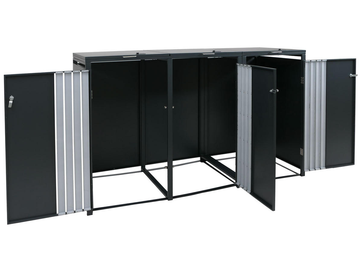 MÜLLTONNENBOX 3er mit Deckel HxBxT 122x200x84cm Anthrazit Edelstahl - Anthrazit, Metall (200/122/84cm) - PROREGAL