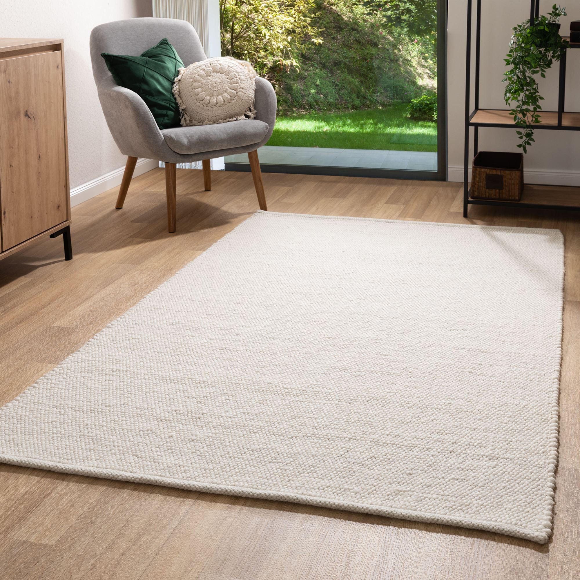 Thumbnail - Steffensmeier Handwebeteppich, Creme, Naturmaterialien, Rechteckig, 70x130 cm, für Fußbodenheizung geeignet, Teppiche & ...