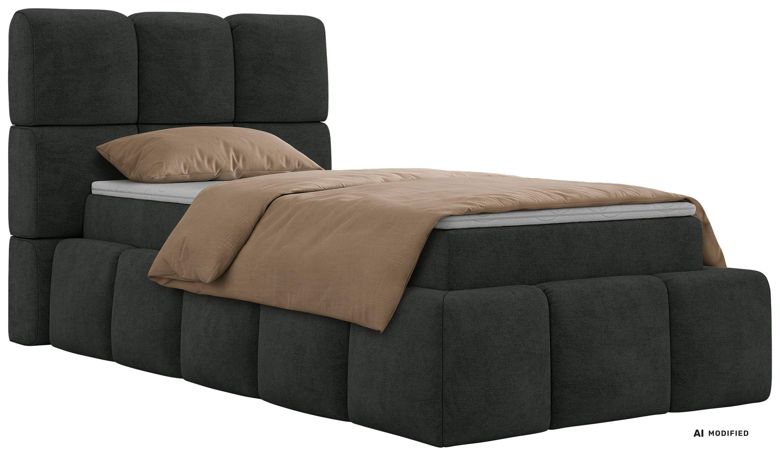 BOXBETT NIRA 90/200 - Dunkelgrau Stukture - Topper Visco - H3 - Dunkelgrau/Schwarz, Kunststoff/Textil (90/200cm) - MKS