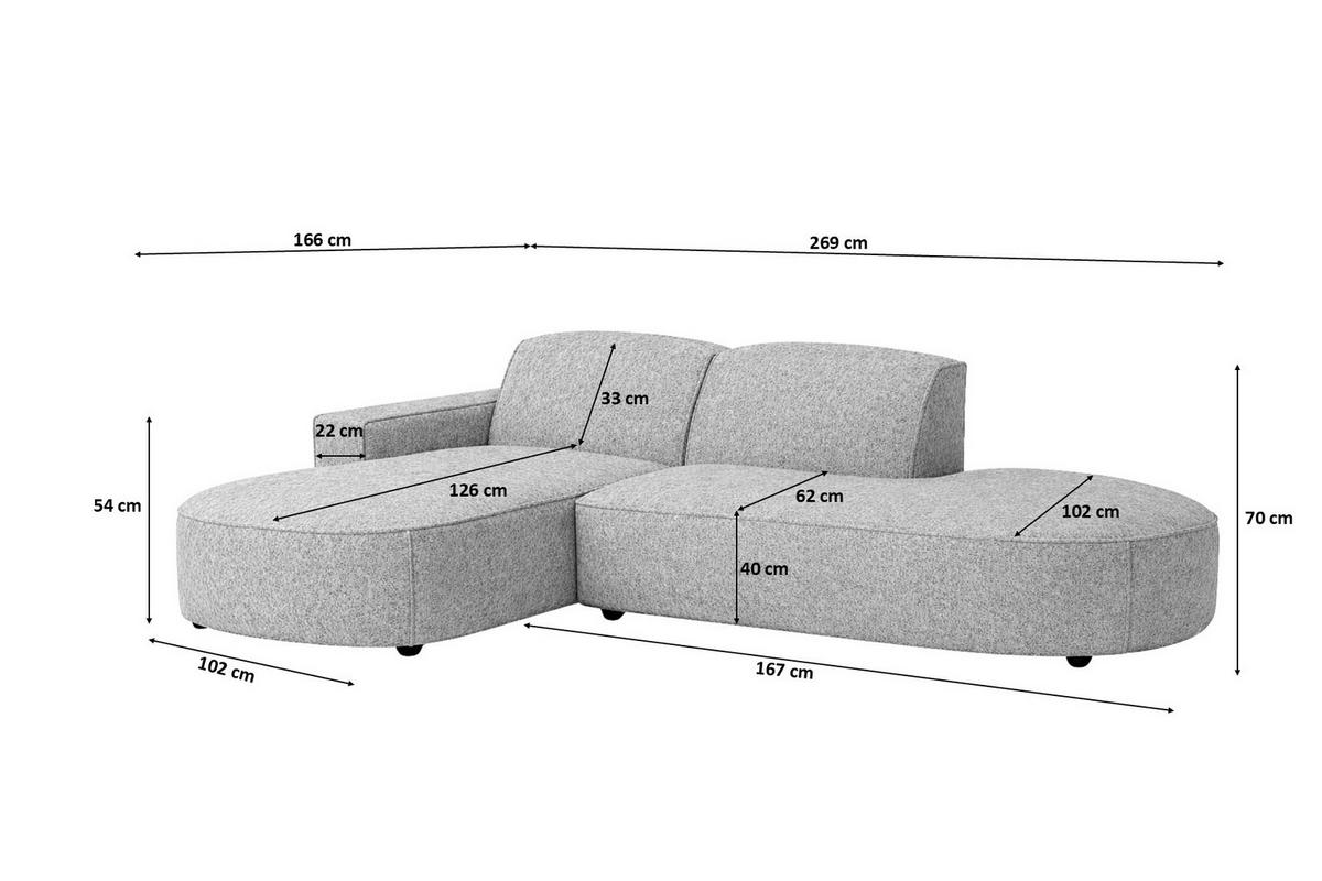 ECKSOFA Cursal Atelier, Stoff Artico, Cement, Links - Grau, Holz (269/166cm) - Kaiser Möbel