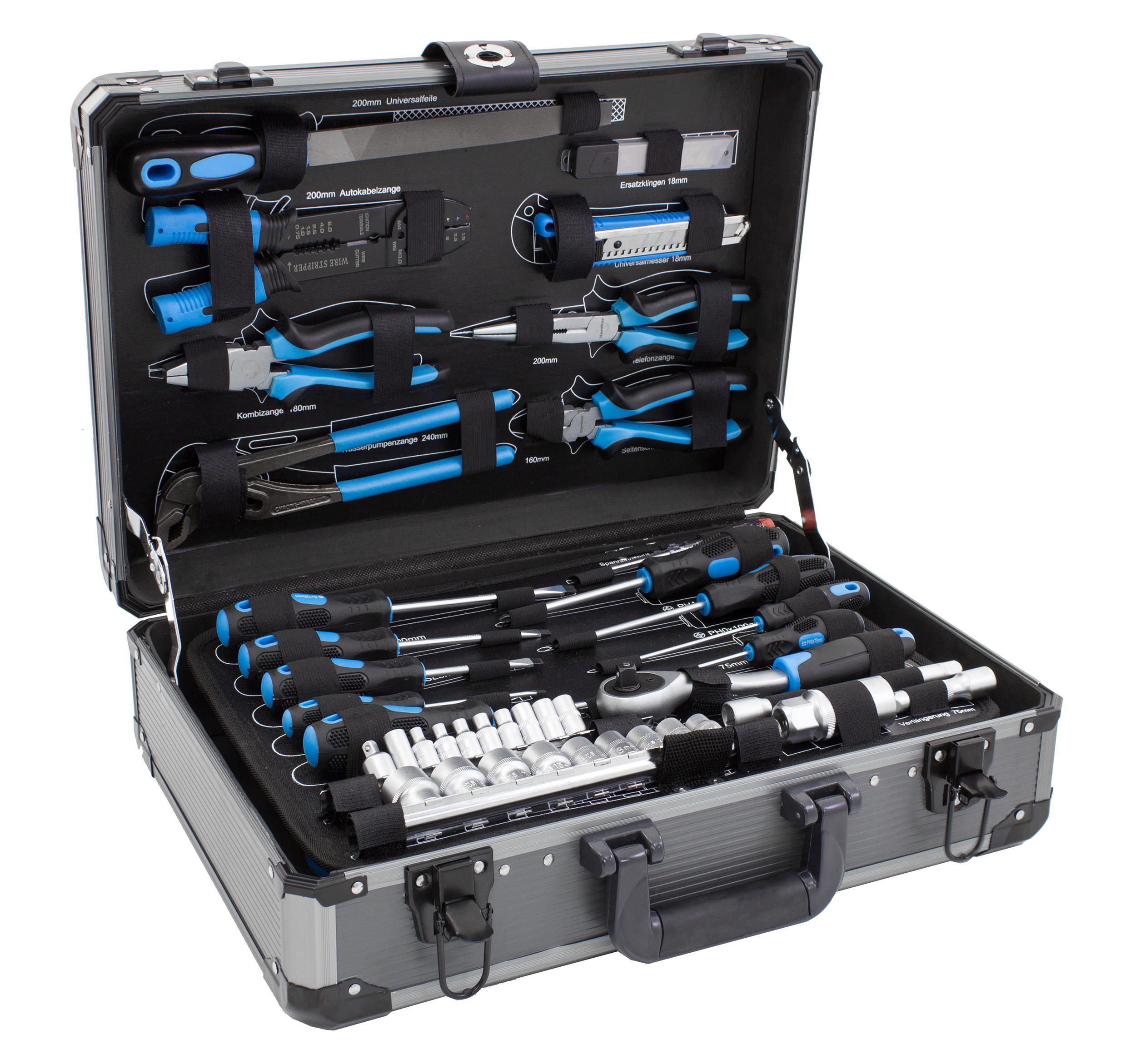 WERKZEUGKOFFER 101-teilig | Mit Hammer, Schraubendreher, Nagelset uvm. - Blau, Metall (47.5/17.5/37cm) - Karcher