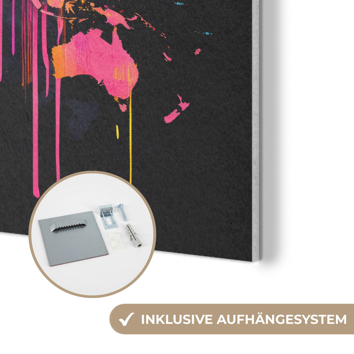 AKUSTIKBILD Weltkarte - Farbe - Bunt - Graffiti - Welt Akustikpaneele 90x60 cm - Multicolor, Kunststoff (90/60/0.9cm) - MuchoWow