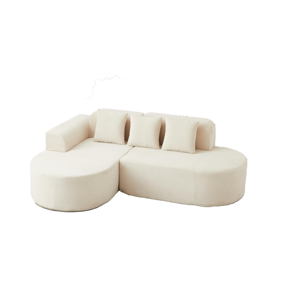 ECKSOFA 220/155/70 cm Beige Cord mit 3 Kissen, Linke Seite - Beige, Textil (220/155cm) - Oxeza