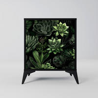 SIDEBOARD SUCCULENT JUNGLE, Schwarz, 57,5x42x70,5 cm, Schwarze Metall-Sternfüße - Multicolor/Schwarz, Holzwerkstoff/Metall (57.5/70.5/42cm) - SpaceRebels