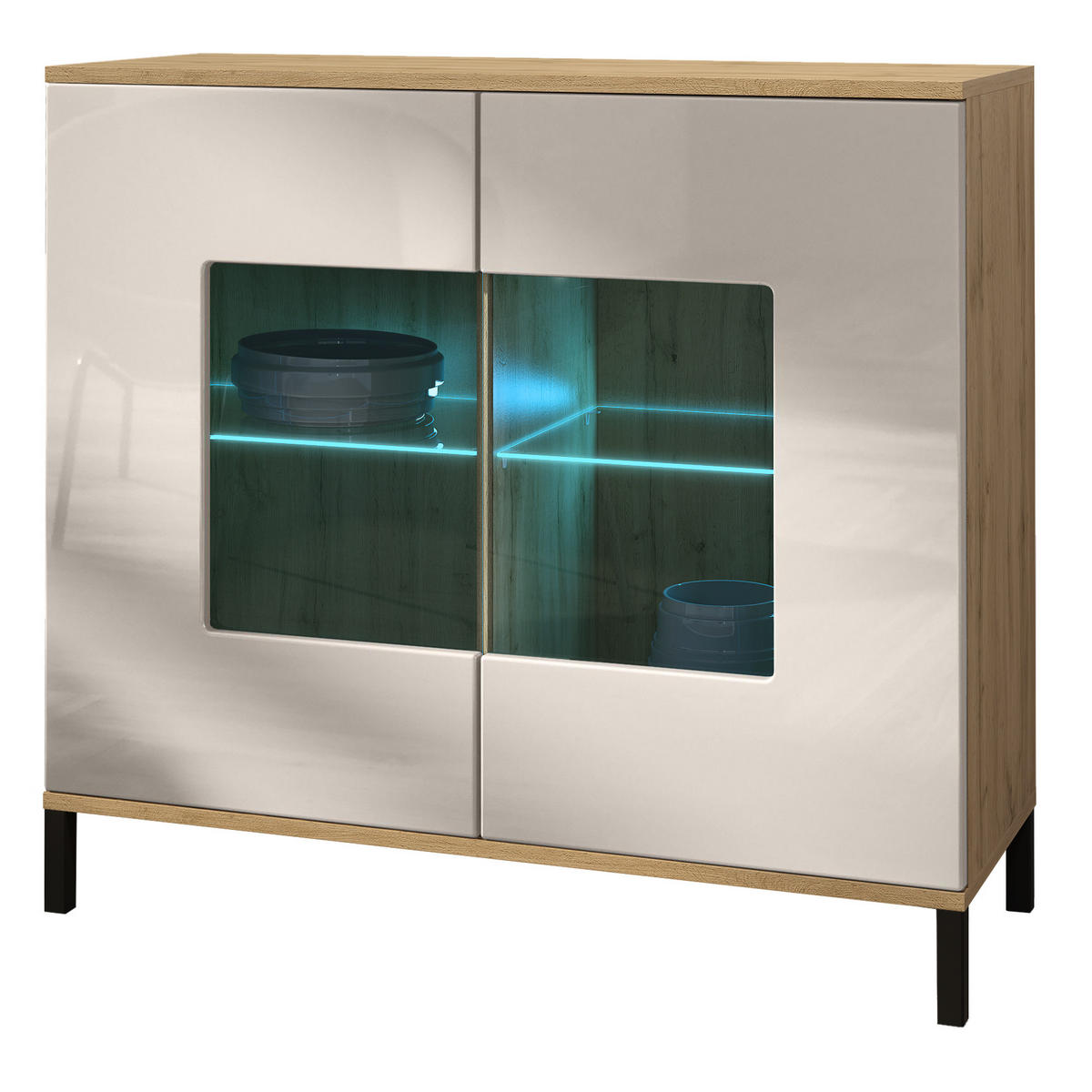 KOMMODE Grömitz Sandgrau Hochglanz - Sandfarben, Holzwerkstoff (92.5/83.5/35cm) - Vladon