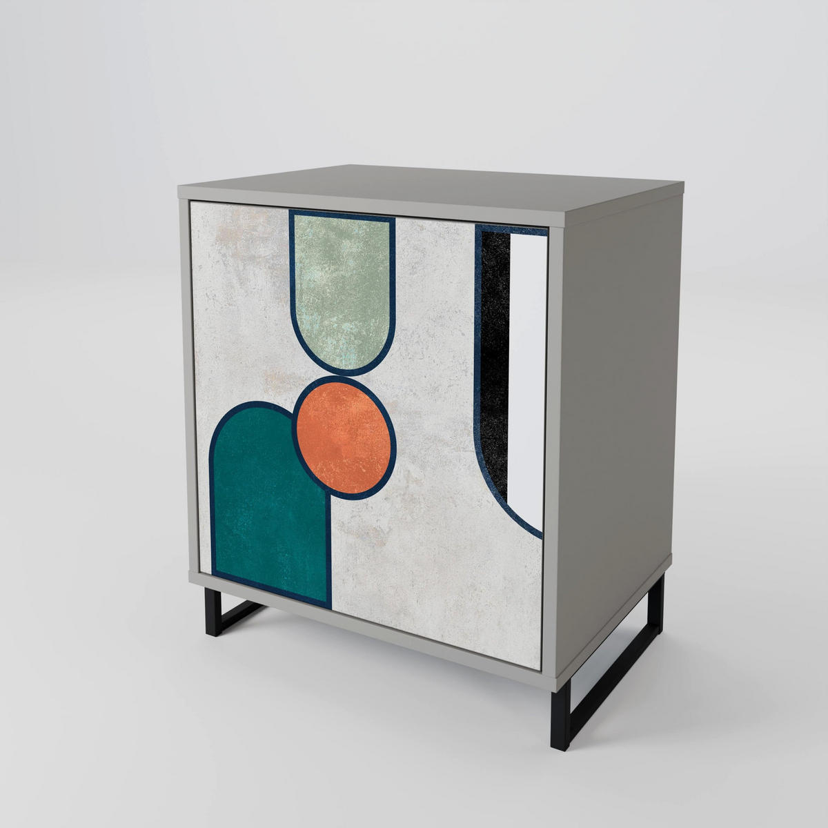 SIDEBOARD COOL STORY, Grau, 57,5x42x72,5 cm, Schwarze Metallfüße - Multicolor/Schwarz, Holzwerkstoff/Metall (57.5/72.5/42cm) - SpaceRebels