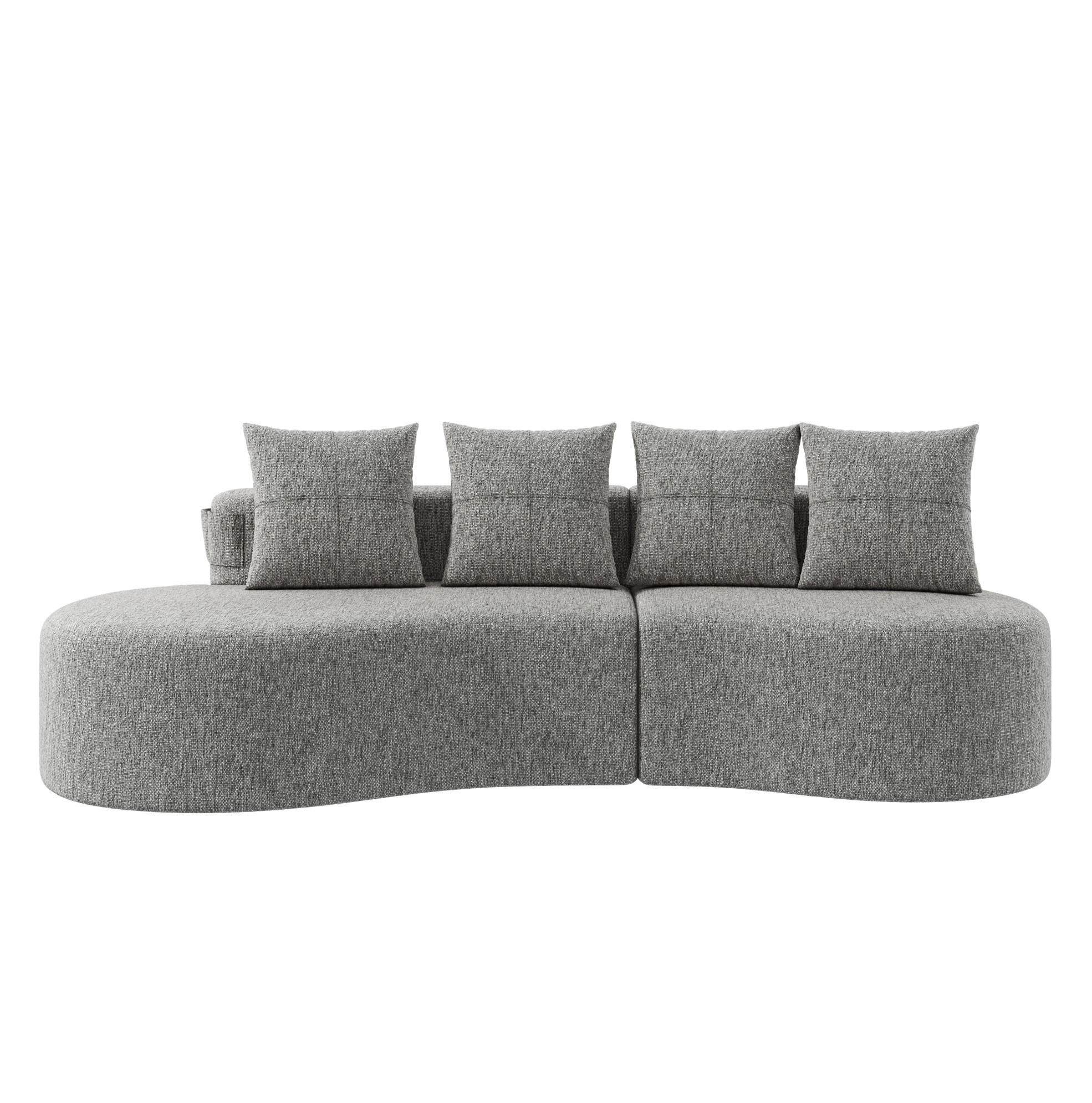 SOFA 240/109/60 cm aus Leinen mit 4 Kissen, Becherhaltern und Seitentaschen Hellgrau - Hellgrau, Textil (109/63/240cm) - Modenvie