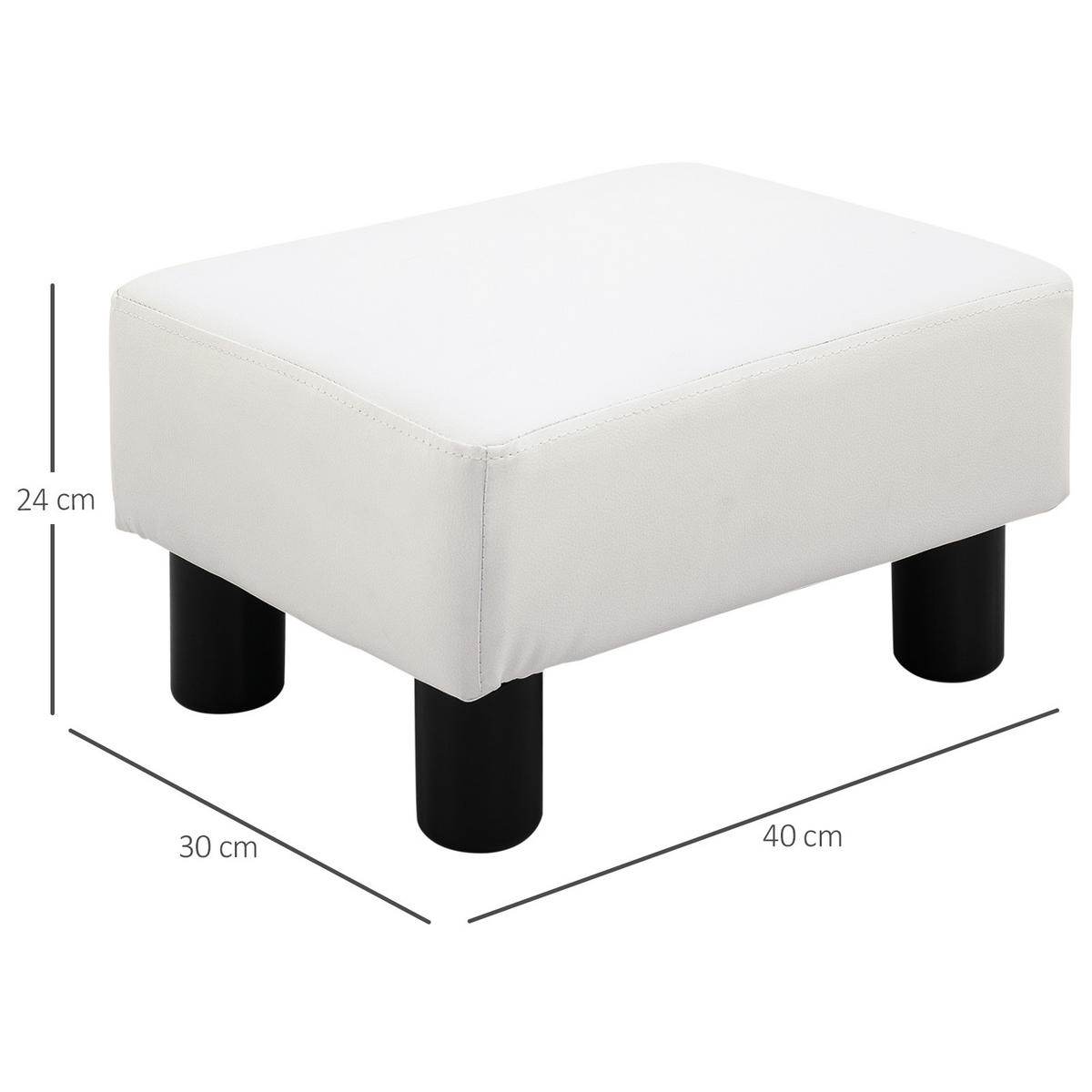 FUSSHOCKER, Beinstütze, Sitzhocker, Weiß - Weiß, Leder (30/24/40cm) - HOMCOM