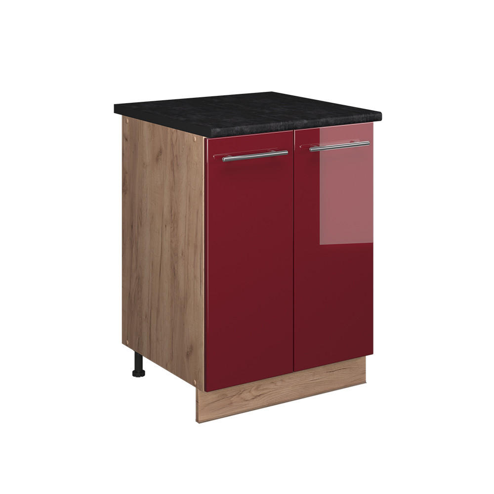 SPÜLENUNTERSCHRANK Fame-Line, Bordeaux Hochglanz/Goldkraft Eiche, 60 cm - Honigeiche/Bordeaux, Holzwerkstoff (60/82/60cm) - Vicco
