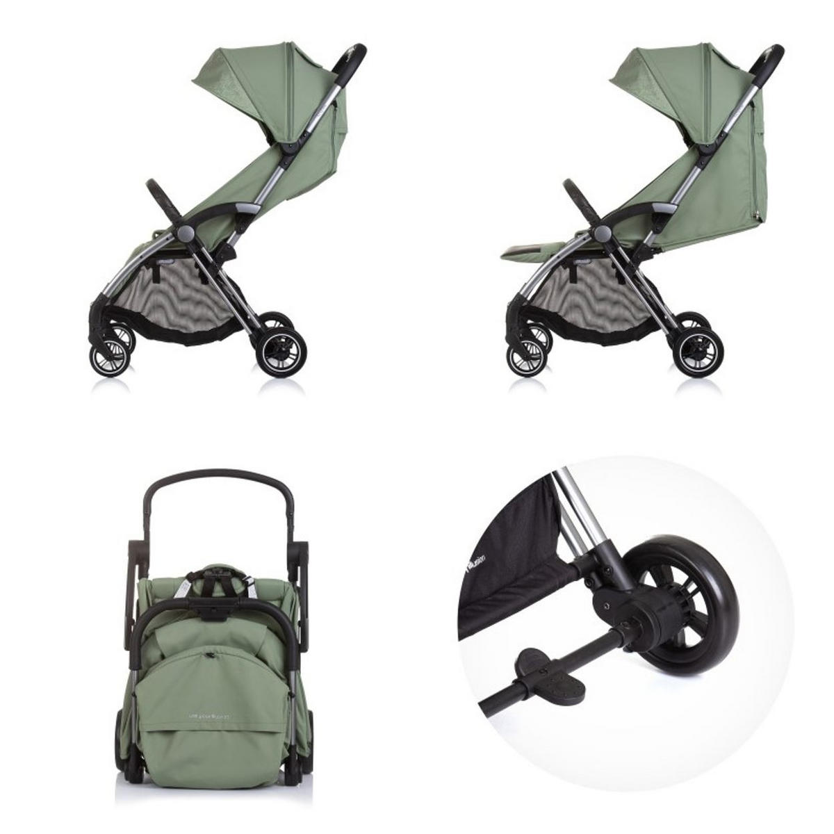 BUGGY Illusion grün klappbar, verstellbare Fußstütze, Federung, Korb - Grün, Metall (67/40/102cm) - Chipolino