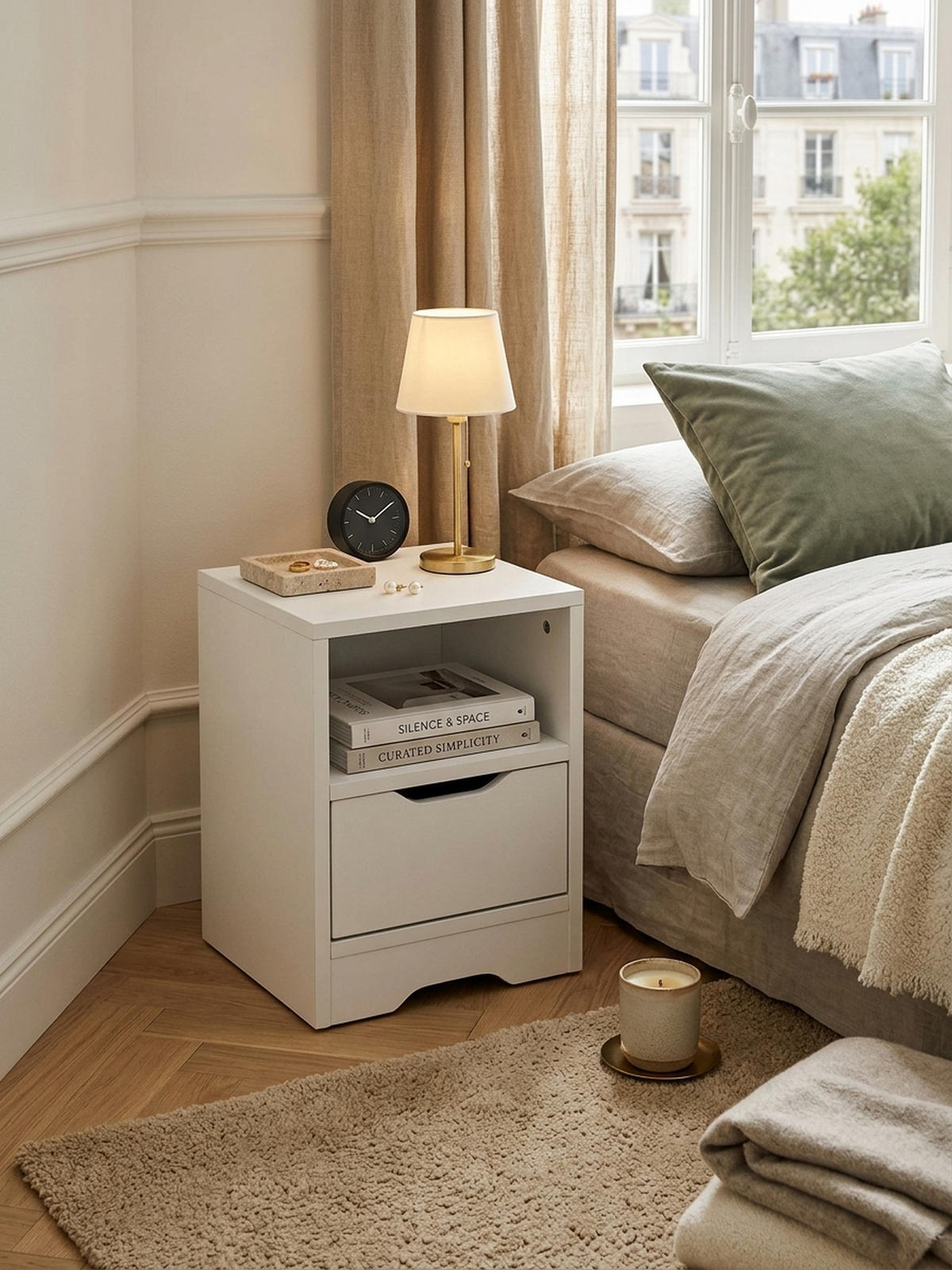 NACHTTISCH Modern Schublade Ablage Kratzfest ILM, Weiß 31x31x43 cm - Weiß, Holz (31/43/31cm) - KADIMA DESIGN