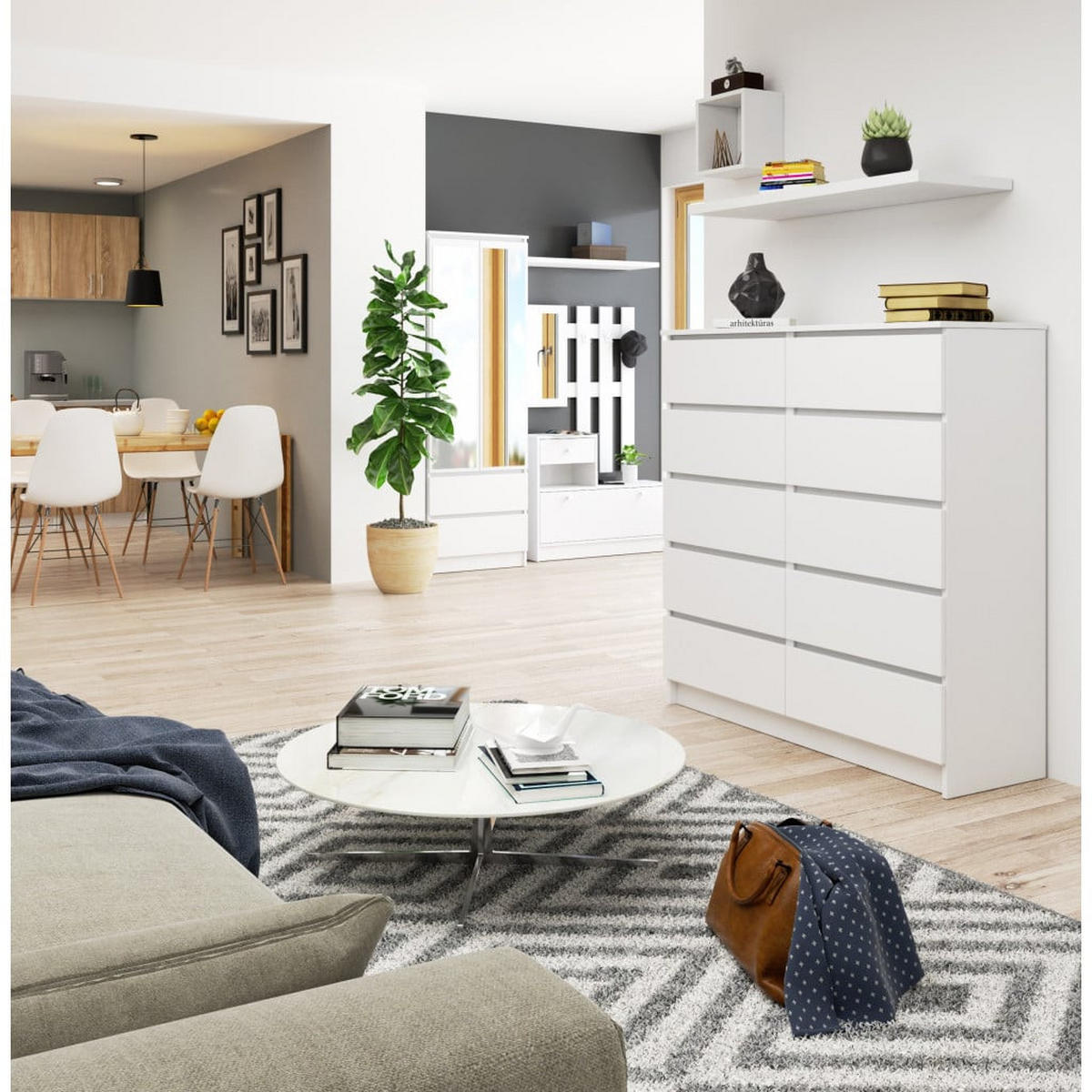 KOMMODE Weiß 121/120/40 - Weiß, Holzwerkstoff (120/121/40cm) - RAUMHIRSCH FURNITURE