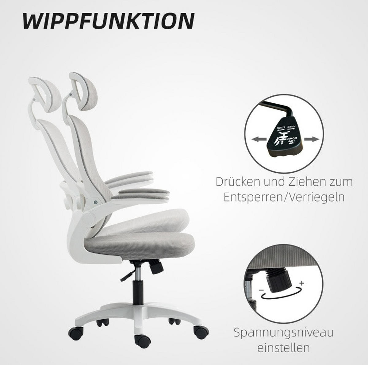 KANCELÁRSKA stolička sivá z polyesteru s výklopnými podrúčkami, hojdacou funkciou a sieťovaným operadlom - sivá, plast (62/115/64cm) - OKWISH