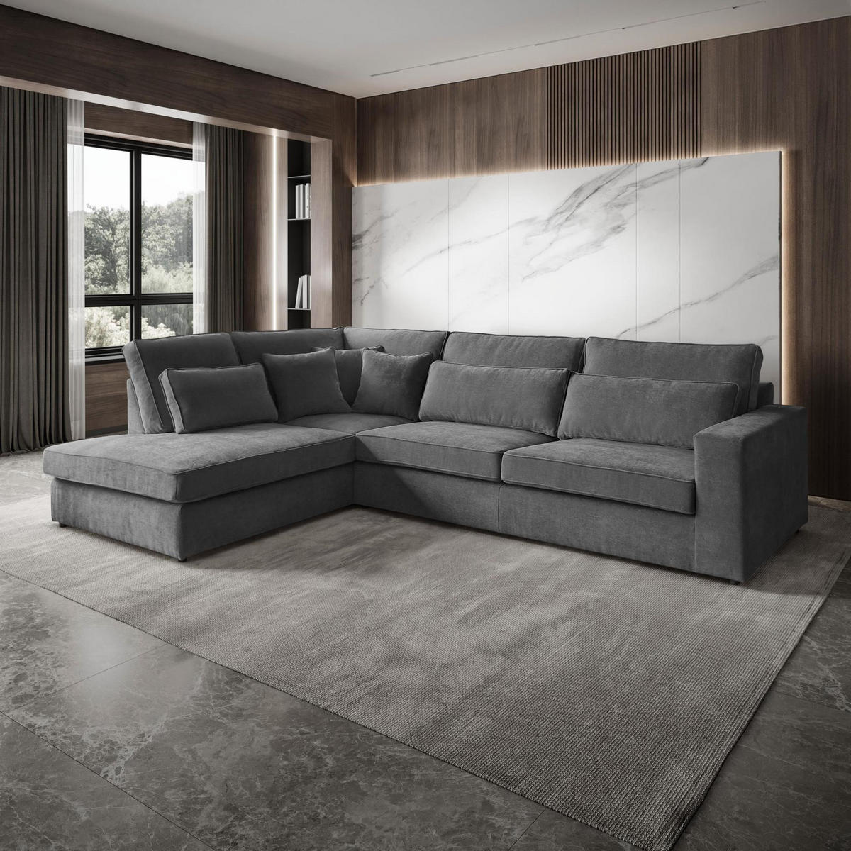 ECKSOFA Parma ohne Schlaffunktion grau links - Schwarz/Grau, Textil (314/224cm) - Beautysofa