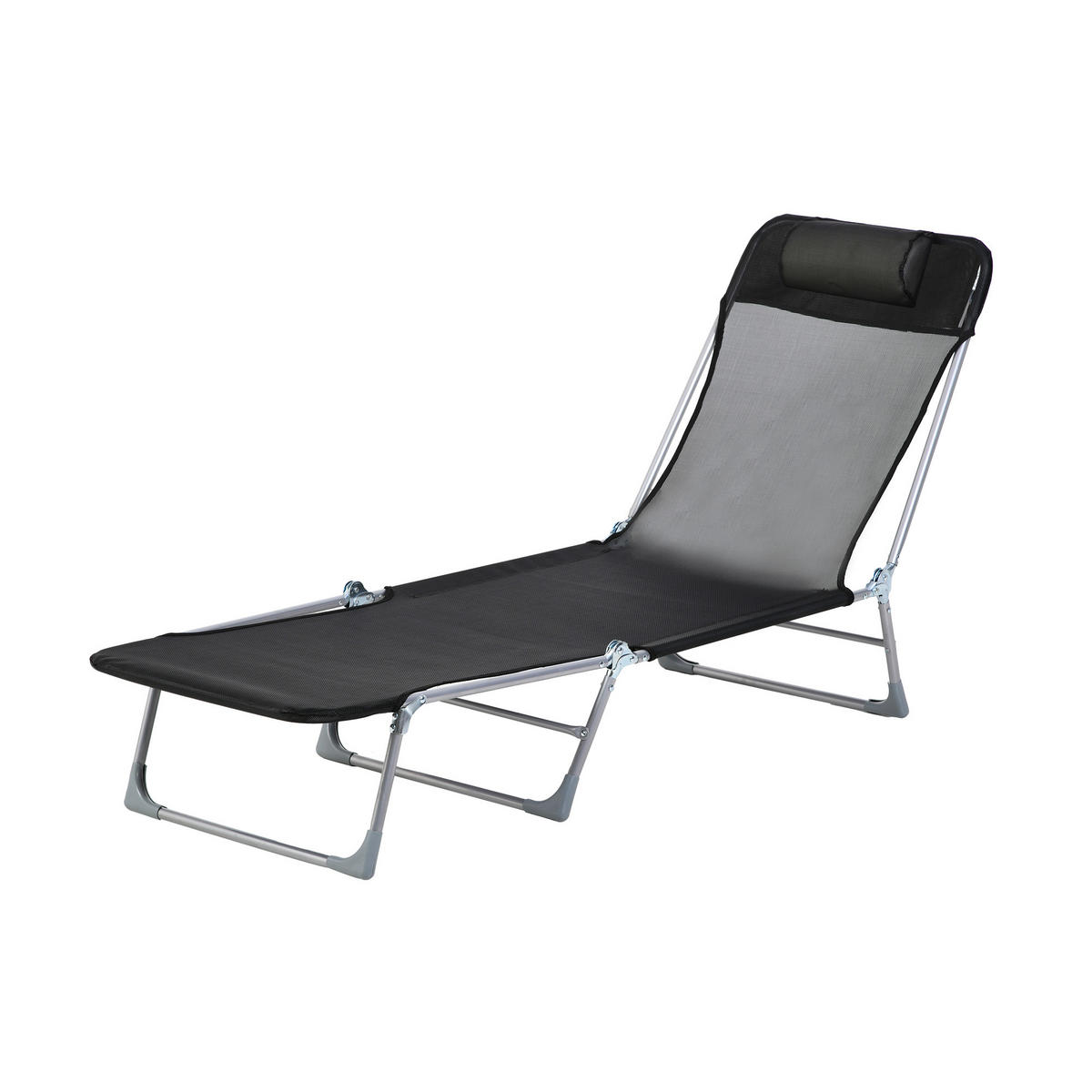 SONNENLIEGE Klappbare Gartenliege mit verstellbarer Rückenlehne und Kissen 182 x 56 x 28 cm ,Schwarz - Schwarz, Metall (56/28/182cm) - Vallsero