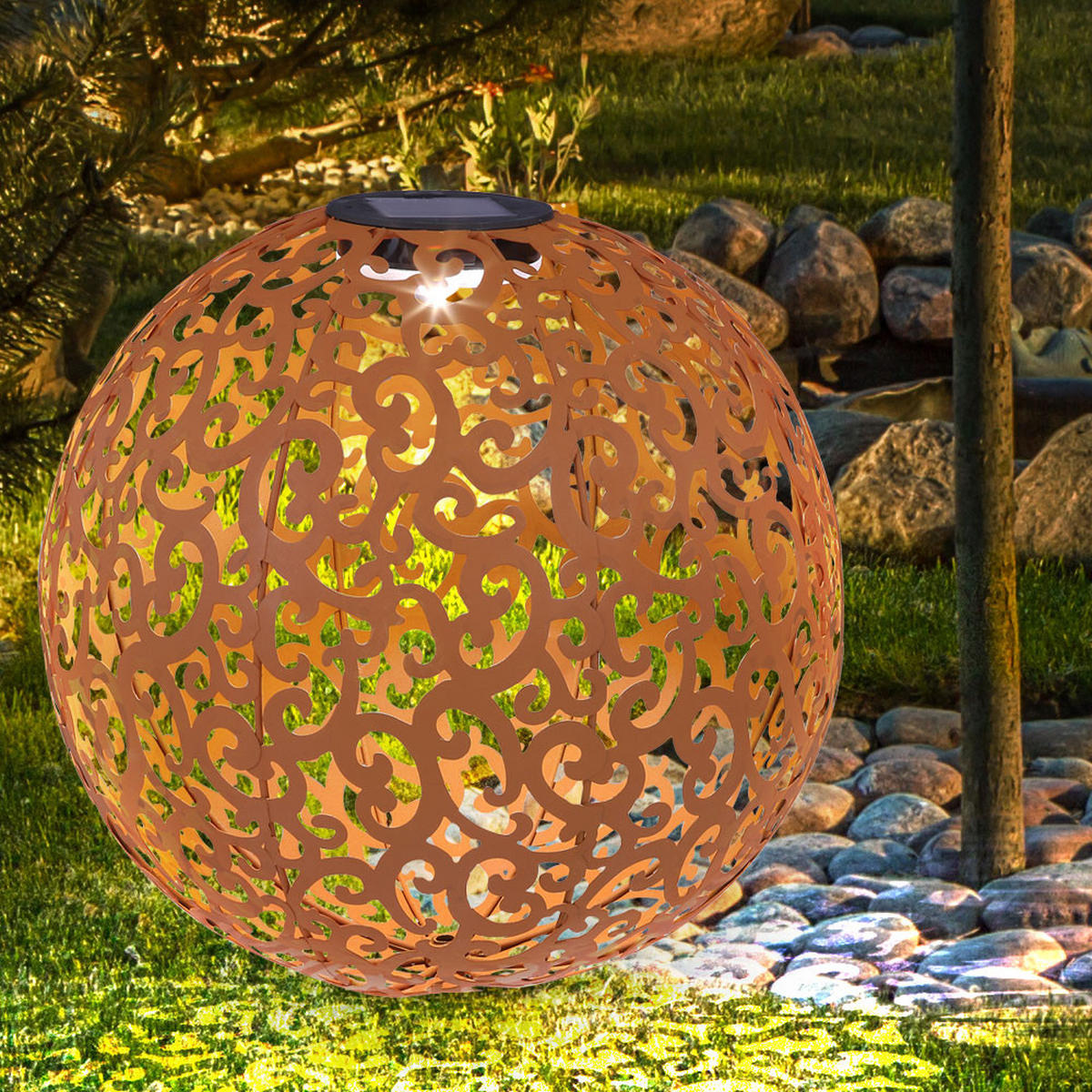 LED AUSSENLEUCHTE Metall Rostoptik Braun - Braun, Metall (28.5/28.5/40cm) - Globo Lighting