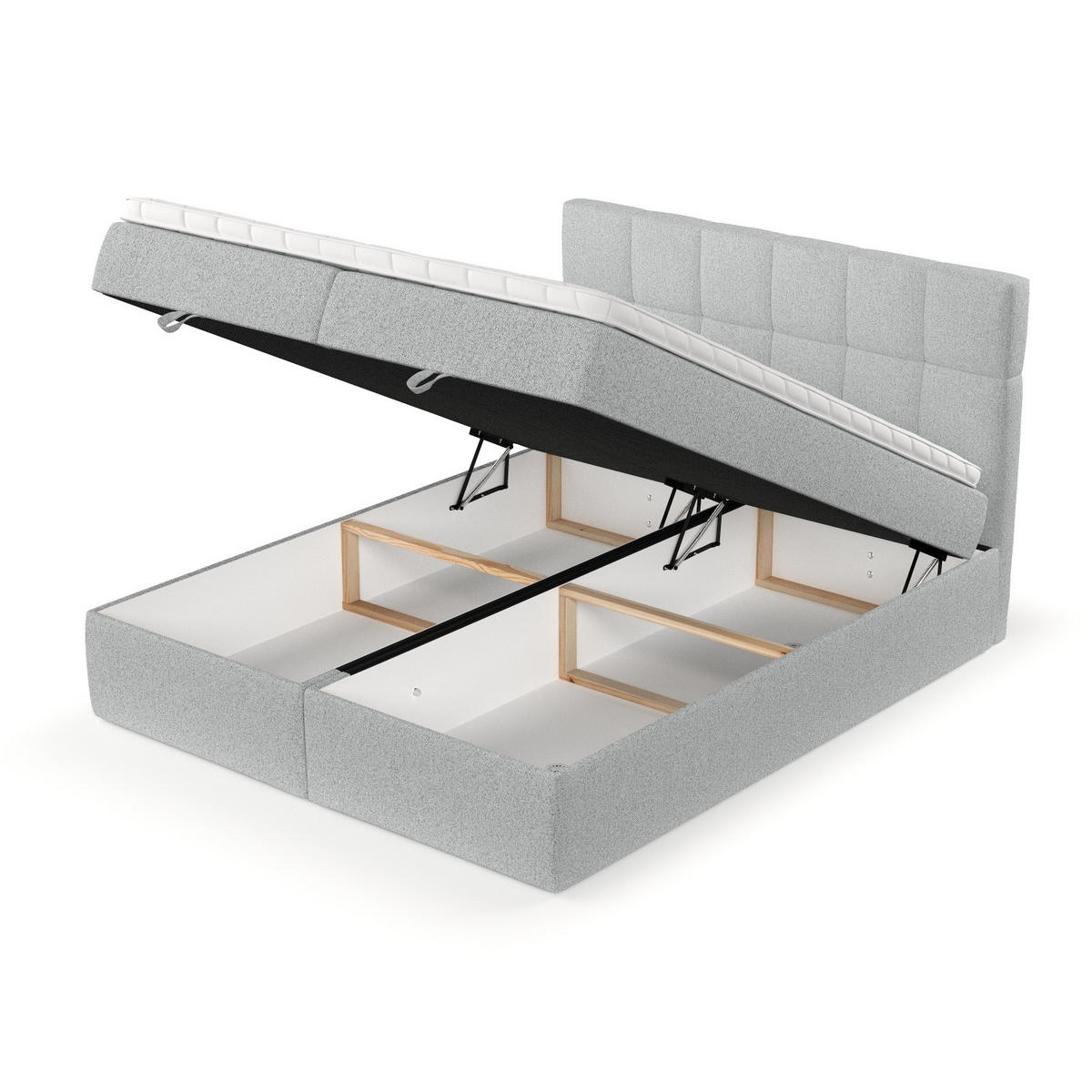 BOXBETT Savio 160/200 cm Hellgrau im Riva Stoff - Hellgrau/Schwarz, Holz/Holzwerkstoff (160/200cm) - AltaBeds