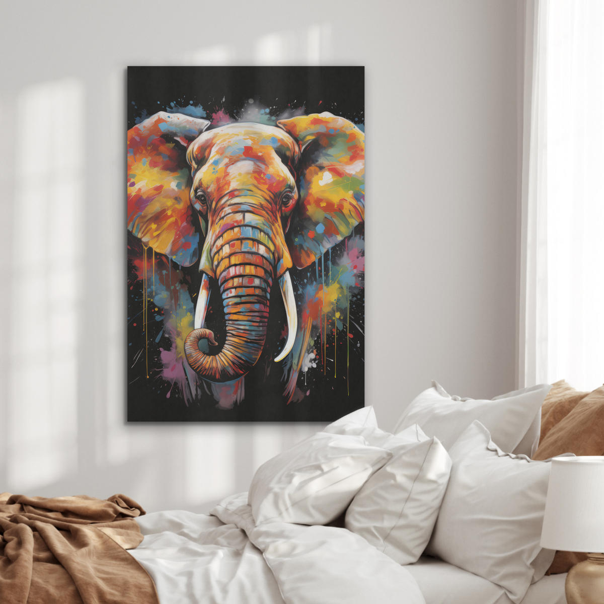 AKUSTIKBILD Elefant - Graffiti - Schwarz - Tiere - Farben Wanddeko 60x90 cm - Schwarz, Kunststoff (60/90/0.9cm) - MuchoWow