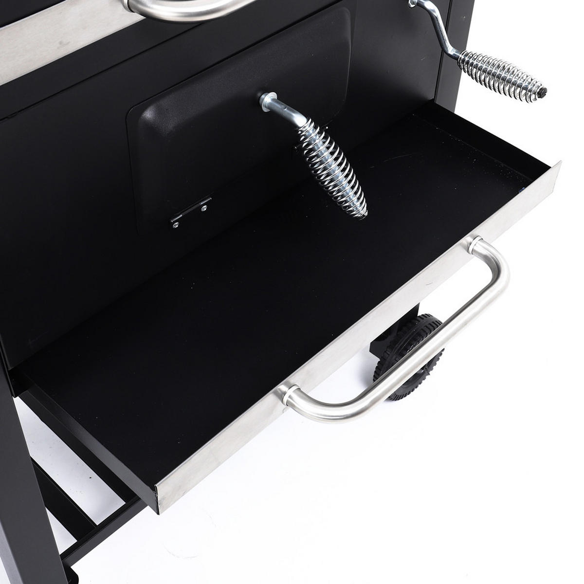 HOLZKOHLEGRILL mit 2 Edelstahl-Grillroste und Rollen aus Eisen in Schwarz pulverbeschichtet rostbeständig 78 x 54 x 32 cm - Schwarz, Metall (45/100/113cm) - Livingandhome