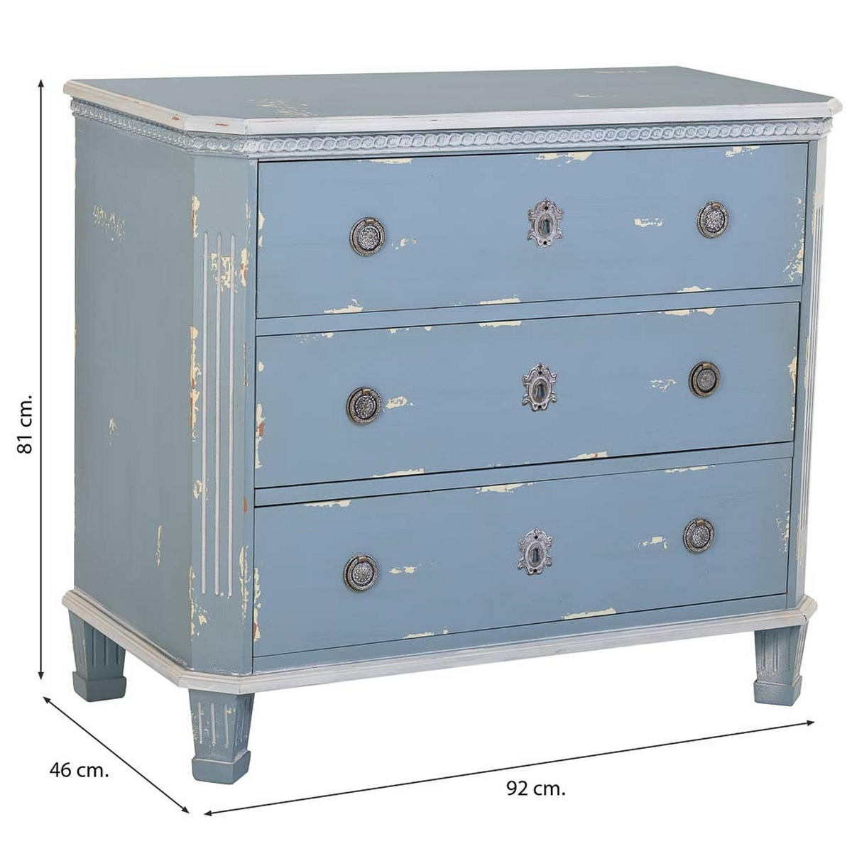 HOLZKOMMODE mit 3 schubladen 92x46x81 cm blau - Blau, Holz (92/81/46cm) - Wanderlust